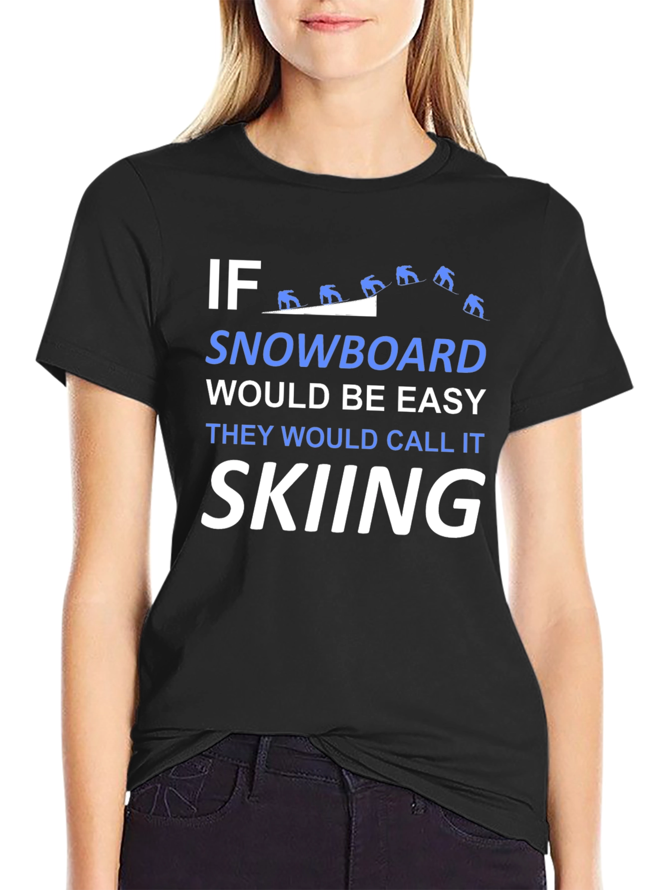 Black Snowboard vs Skiing T-Shirt - Black Graphic Tee view 2