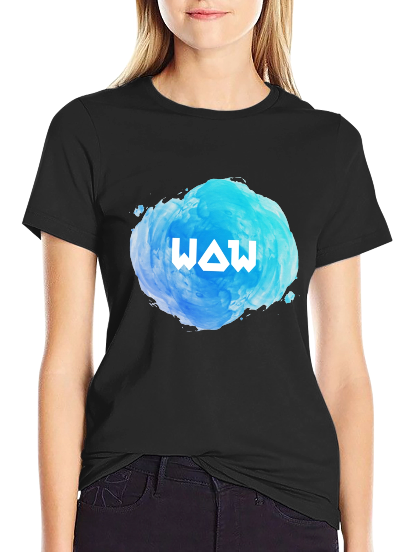 Black WAW Graphic Black T-Shirt - Cool Design view 2