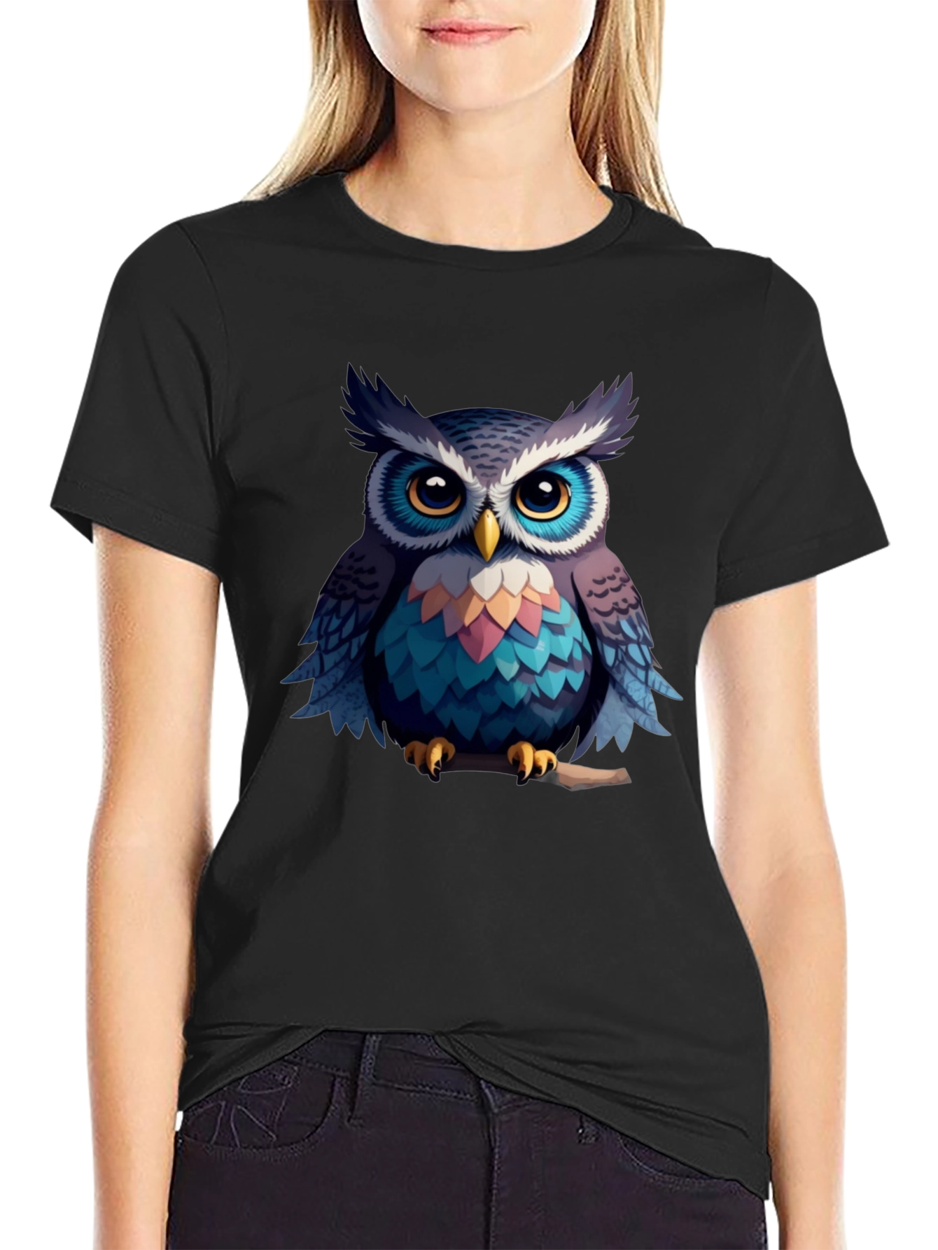 Black Owl Graphic Black T-Shirt - Men's Fashion Tee view 2
