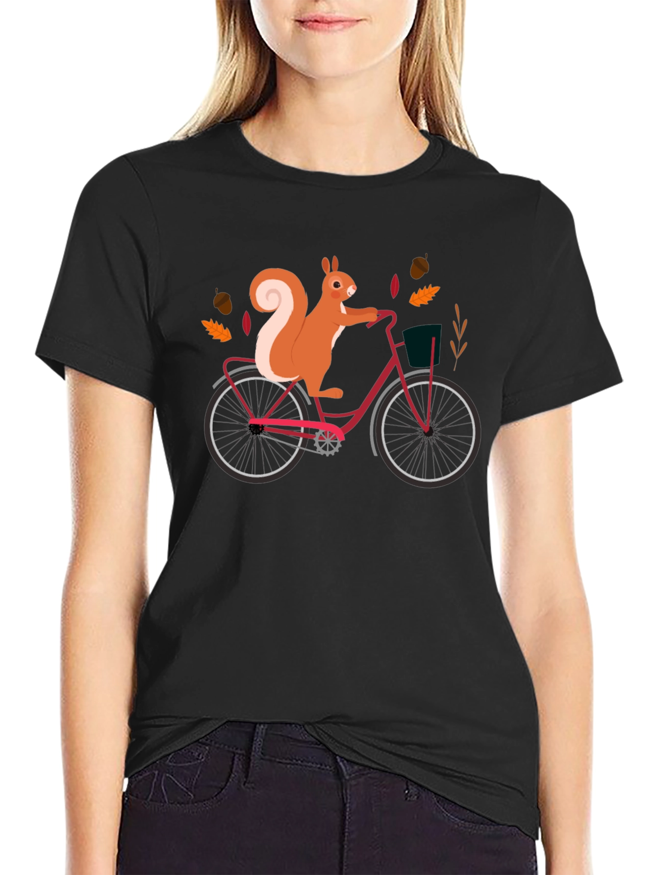 Black Squirrel on Bike Graphic Tee - Black Cotton T-Shirt view 2