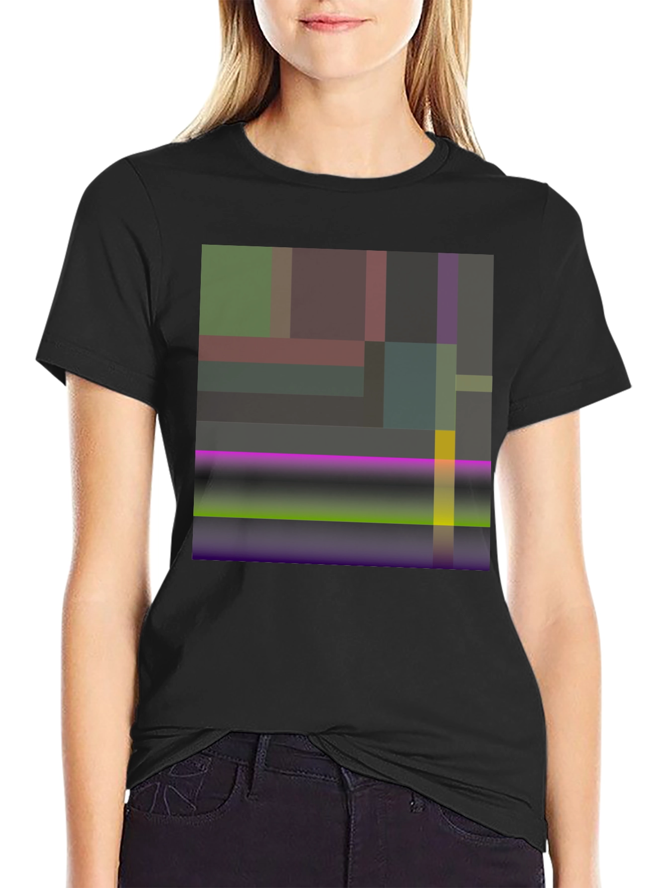 Black Abstract Geometric Art Black T-Shirt view 2