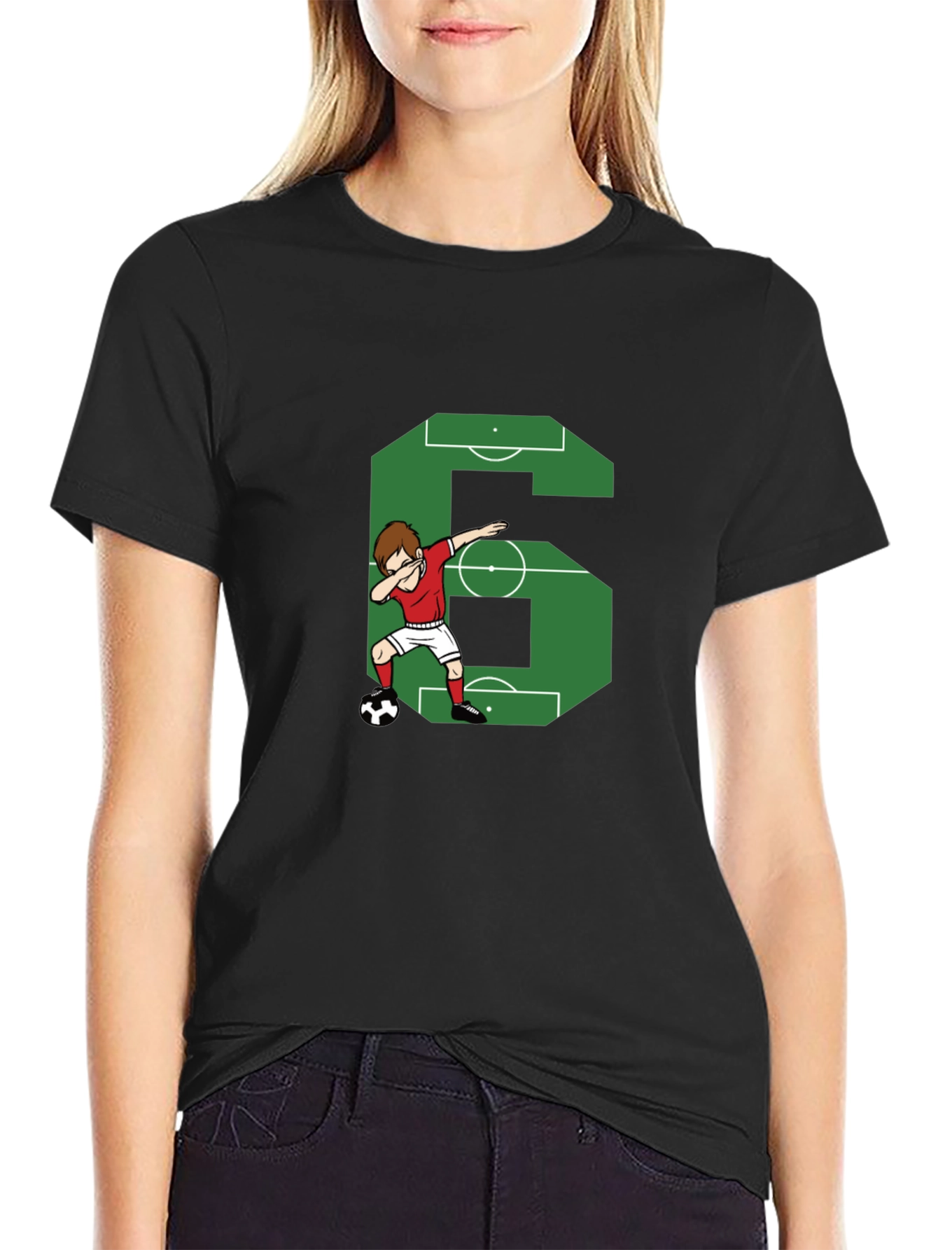 Black Soccer Number 6 Dab T-Shirt view 2