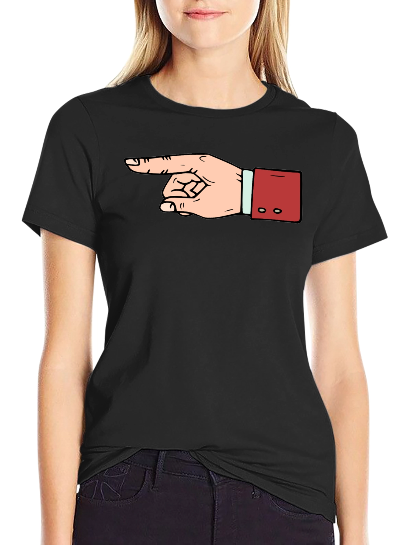 Black Pointing Hand Graphic Tee - Unisex Black T-Shirt view 2