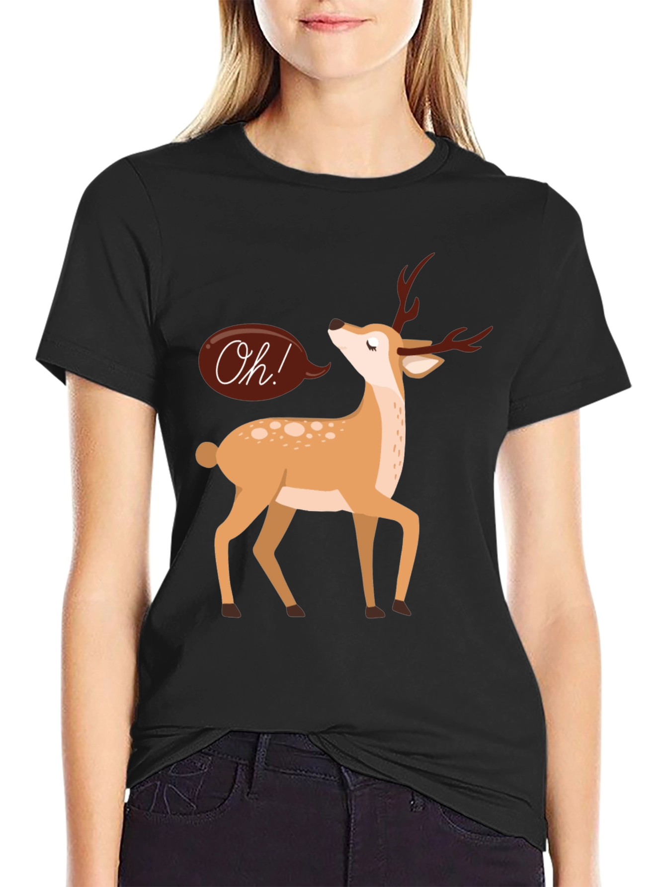Black Oh Deer T-Shirt - Black Cotton Graphic Tee view 2