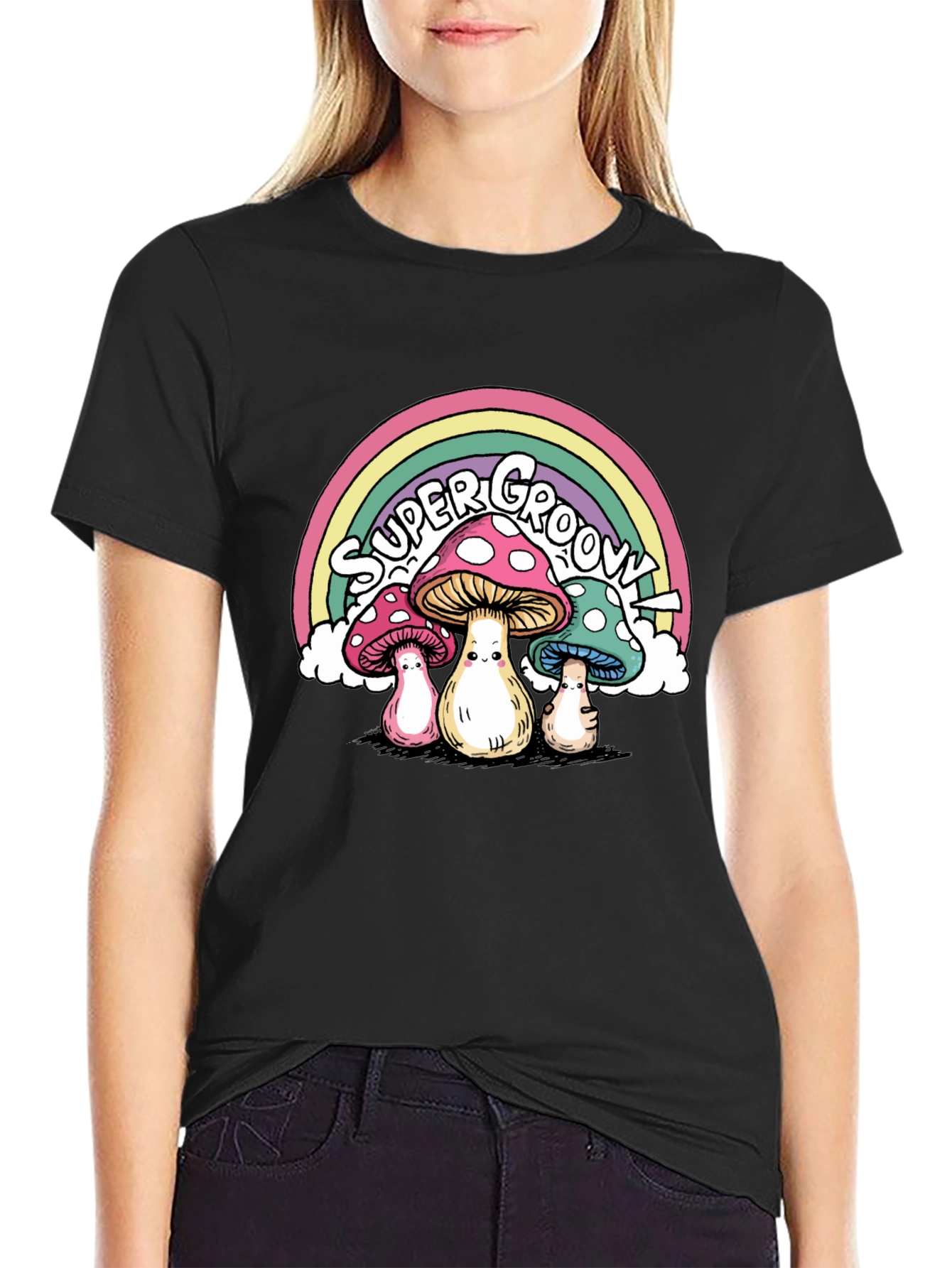 Black Super Groovy Mushroom T-Shirt view 2