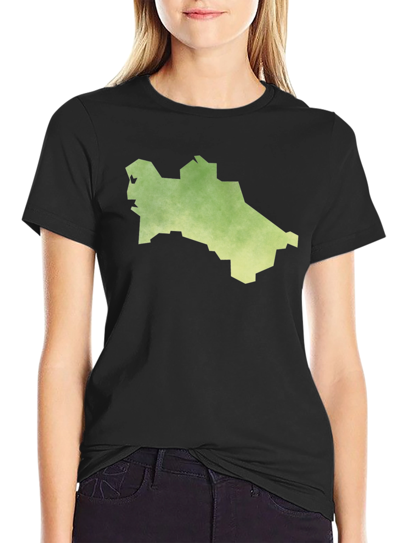 Black Turkmenistan Map T-Shirt - Black Cotton Tee view 2
