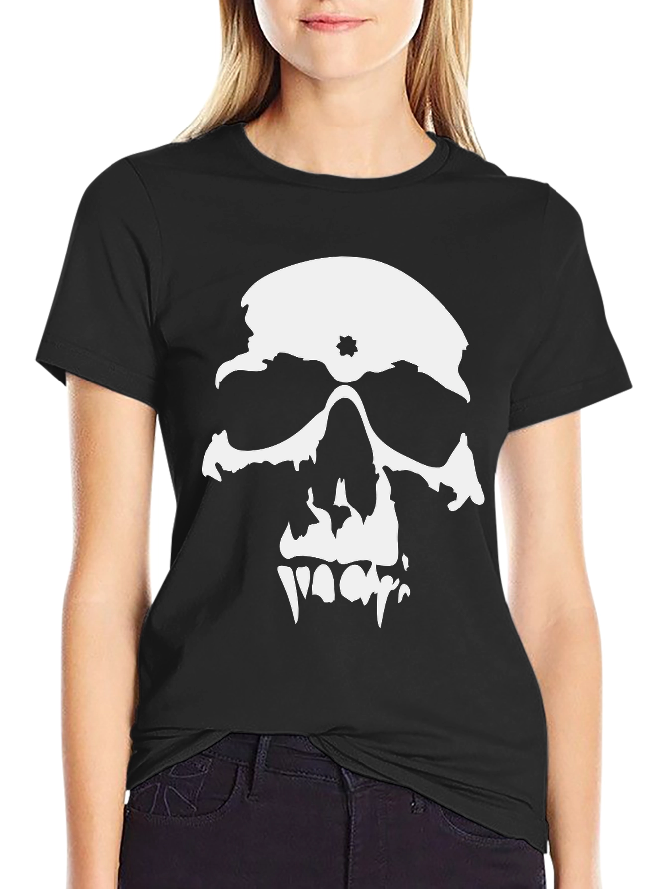 Black Skull Graphic Print Black T-Shirt view 2