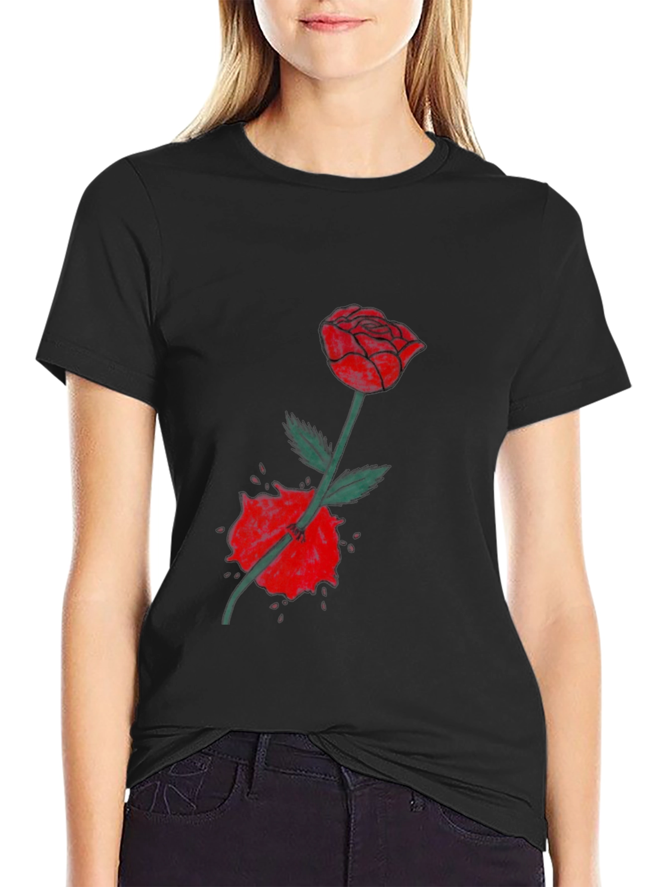 Black Rose & Slash Graphic T-Shirt - Modern Streetwear view 2