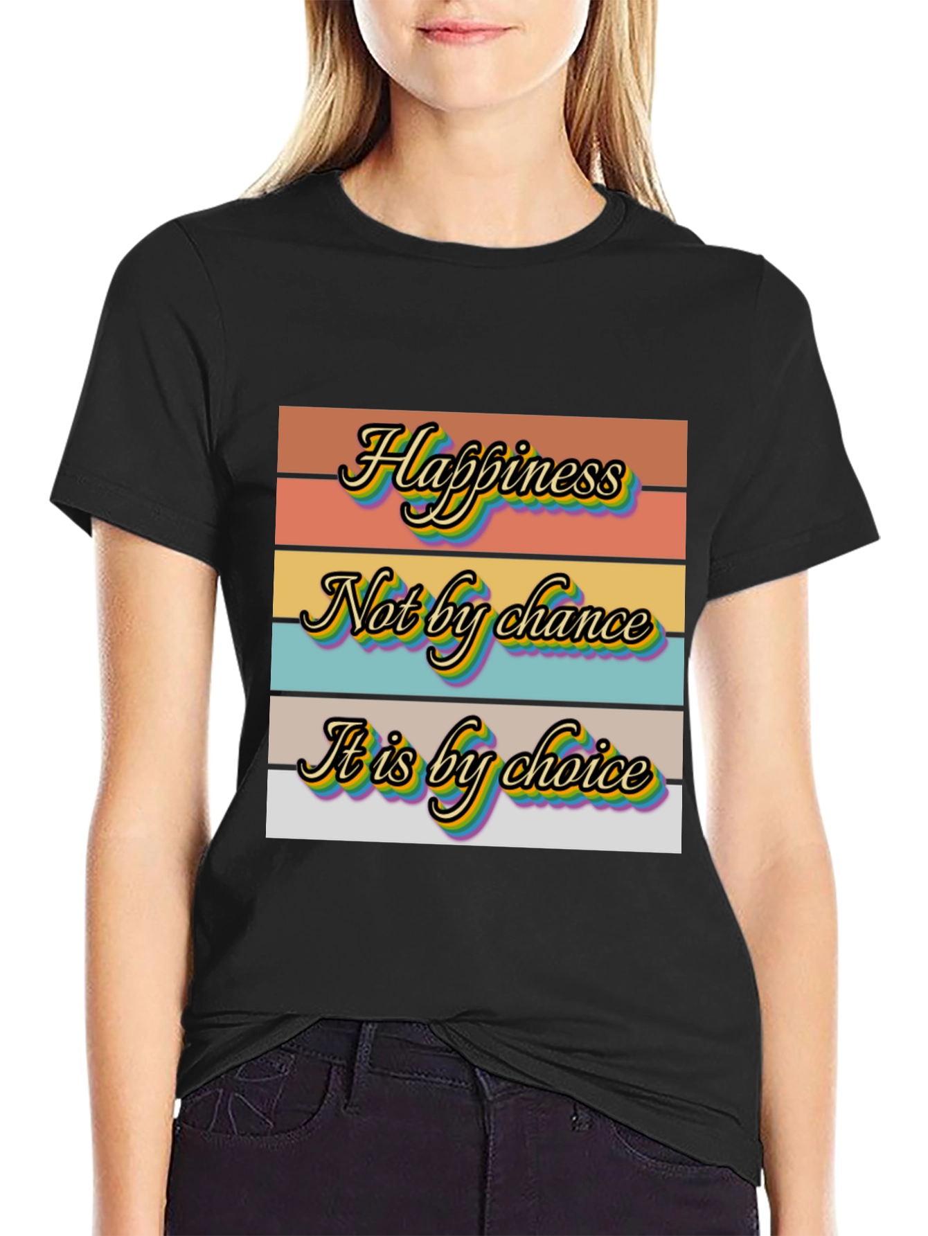 Black Happiness Choice Graphic T-Shirt view 2