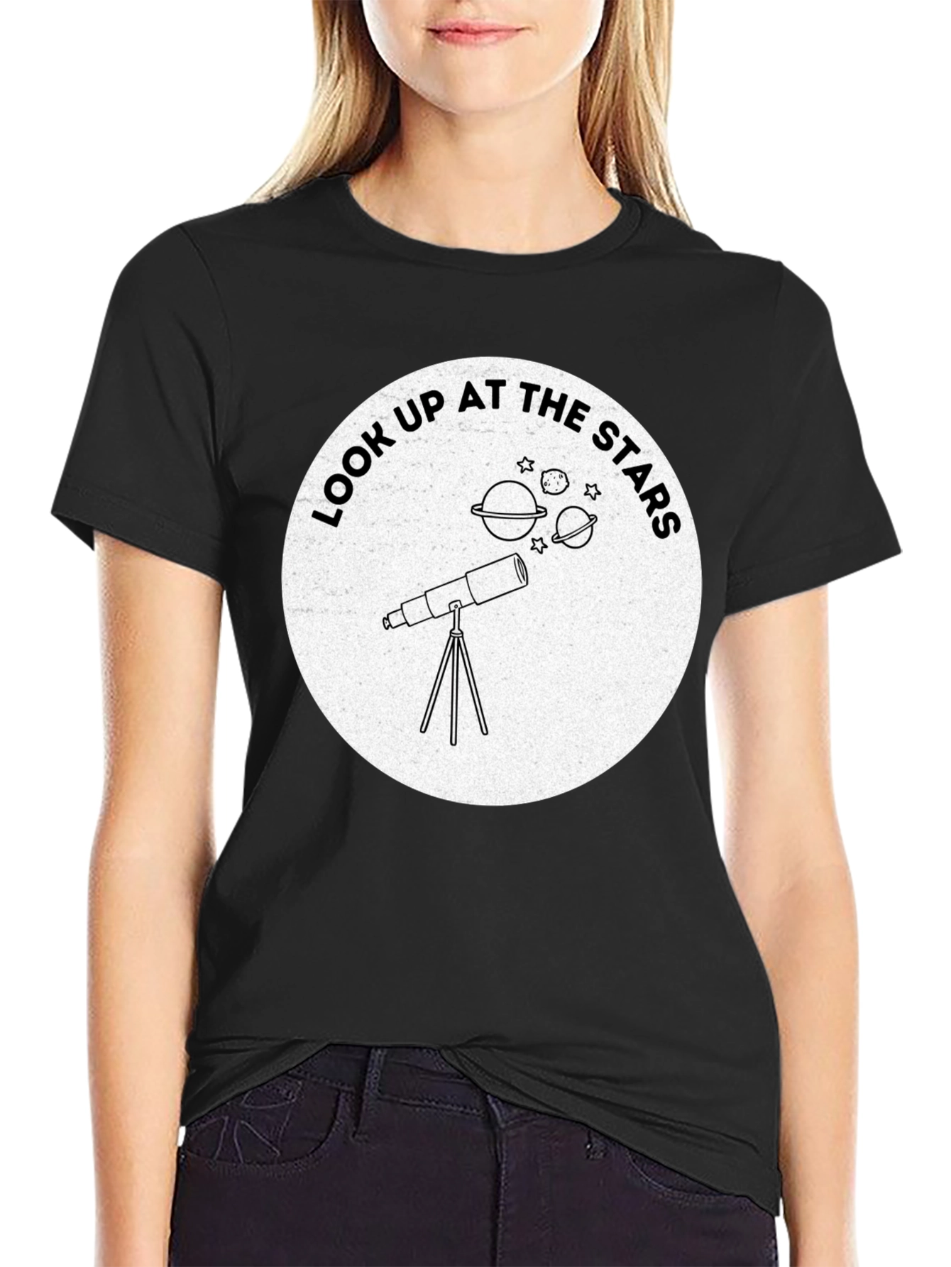 Black Look Up At The Stars Telescope Graphic Tee view 2