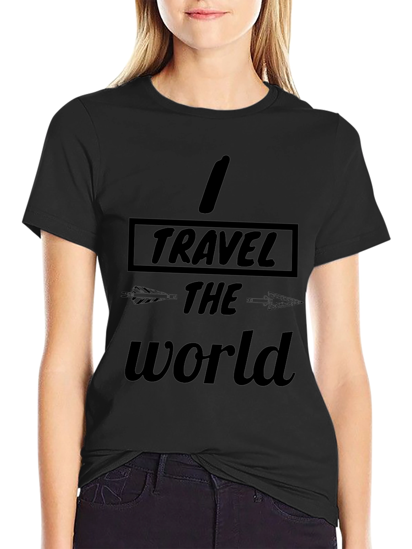 Black Travel the World Black Graphic T-Shirt view 2
