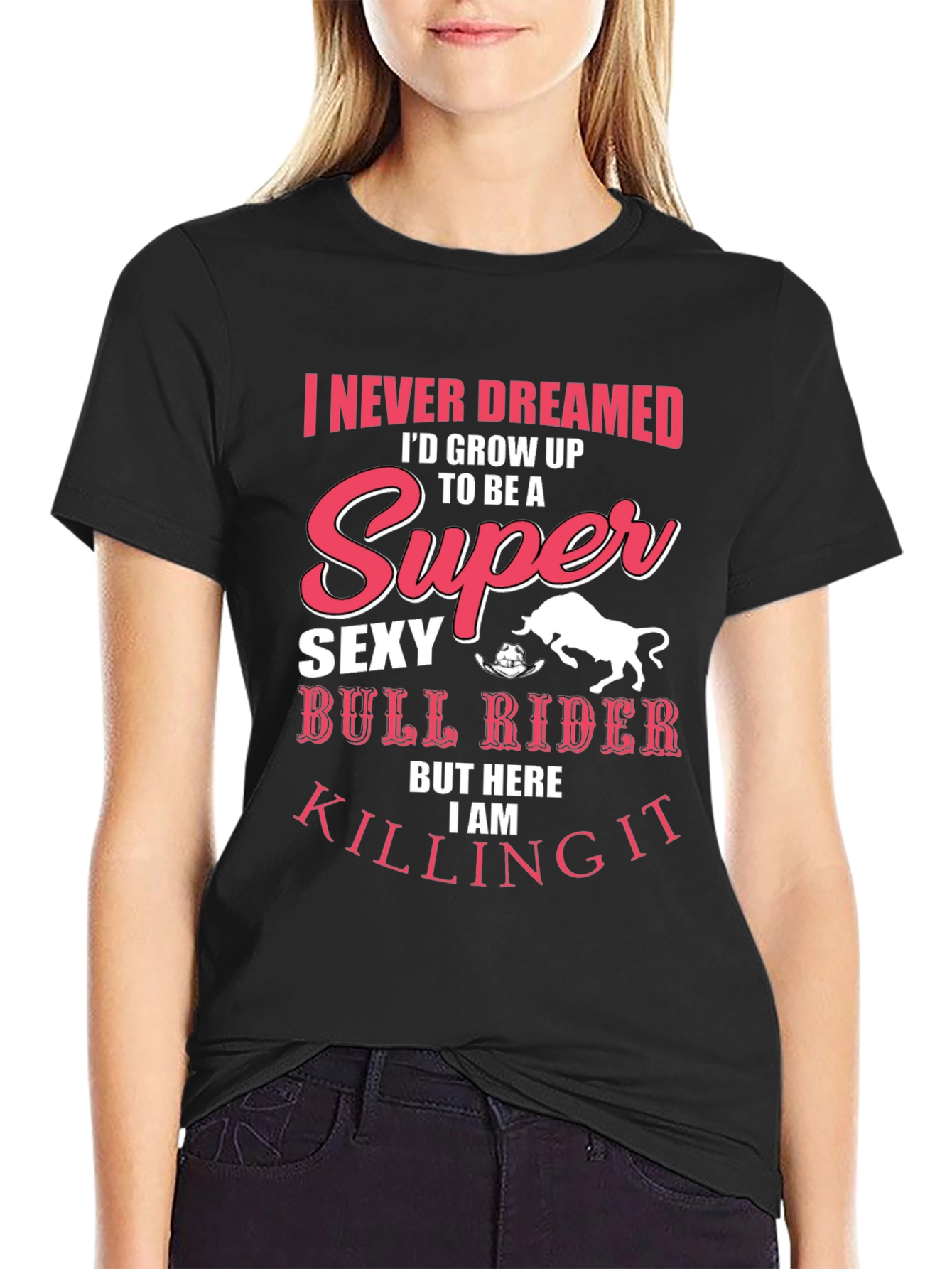 Black Super Sexy Bull Rider T-Shirt - Men's Black Graphic Tee view 2