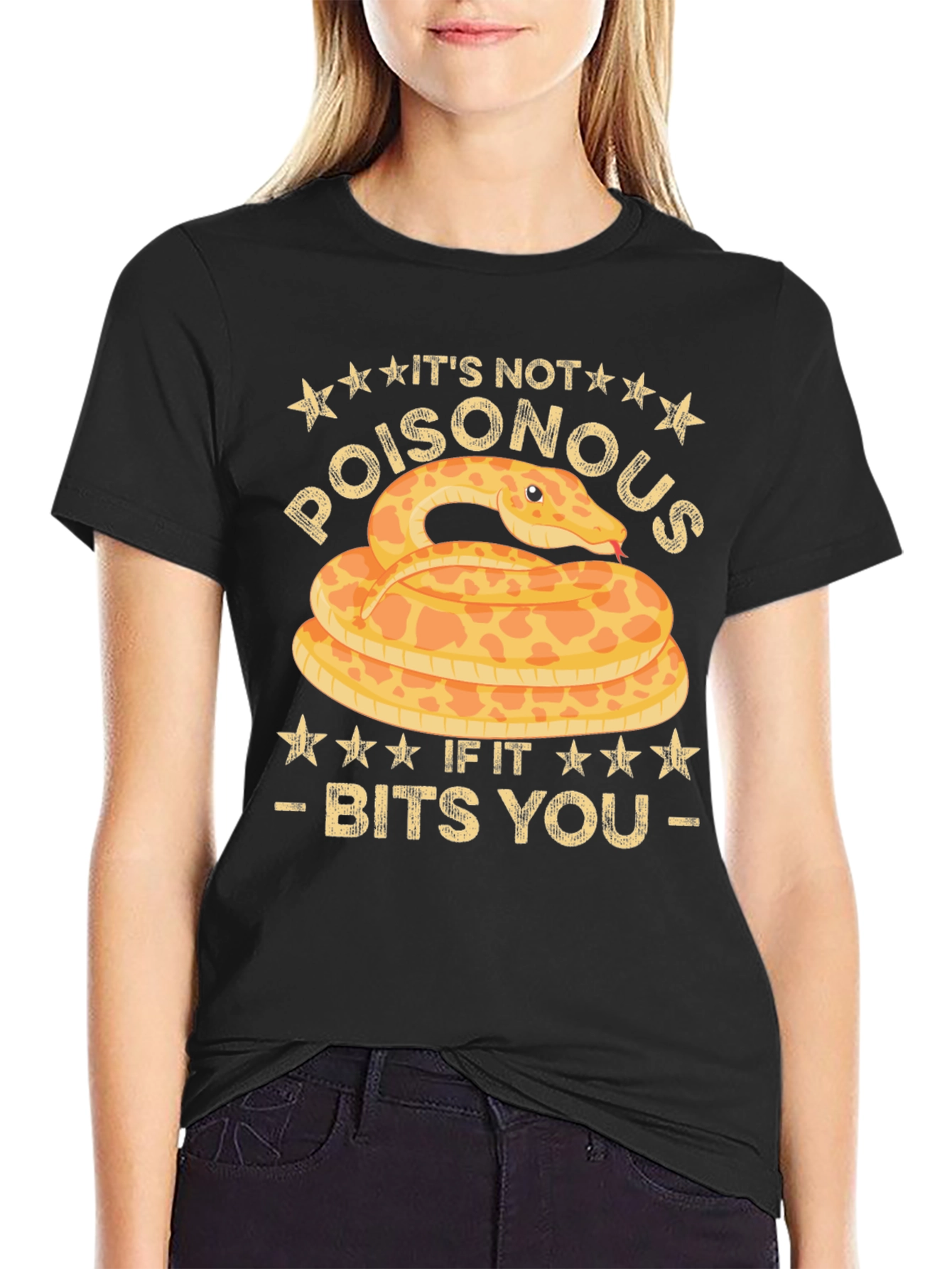 Black Funny Snake Bites T-Shirt - It's Not Poisonous view 2
