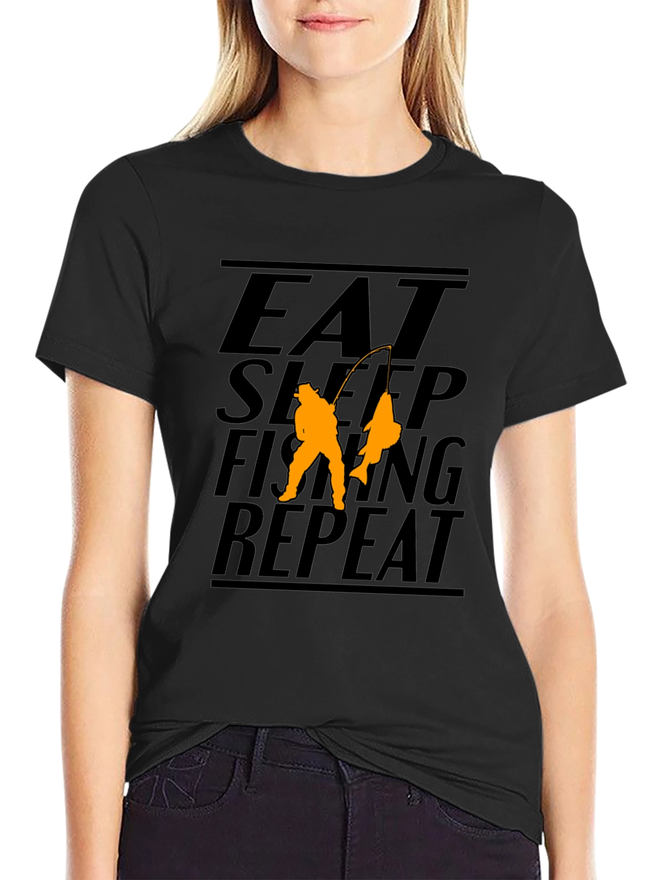 Black Eat Sleep Fishing Repeat Black Graphic T-Shirt view 2