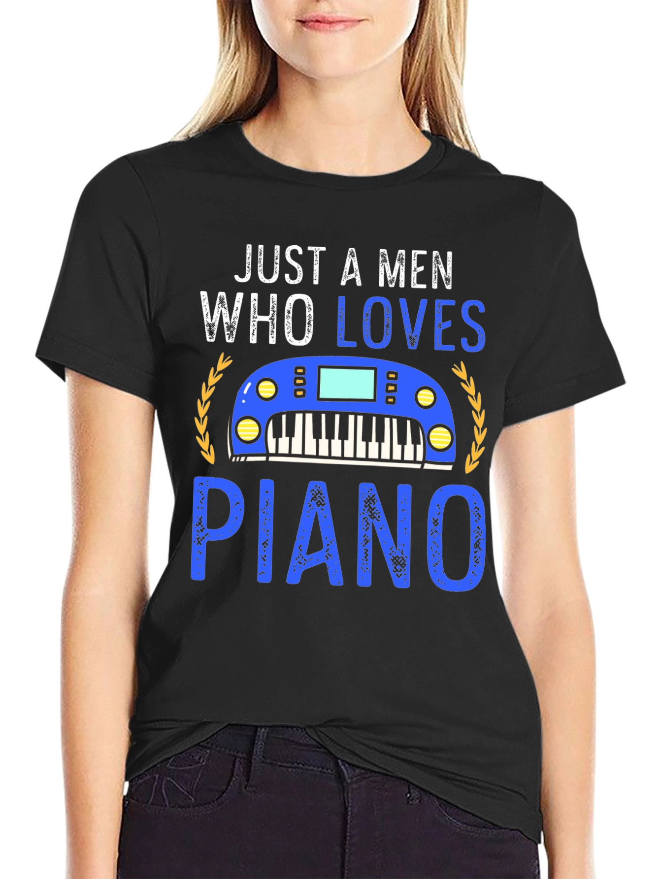 Black Just a Man Who Loves Piano Black T-Shirt view 2