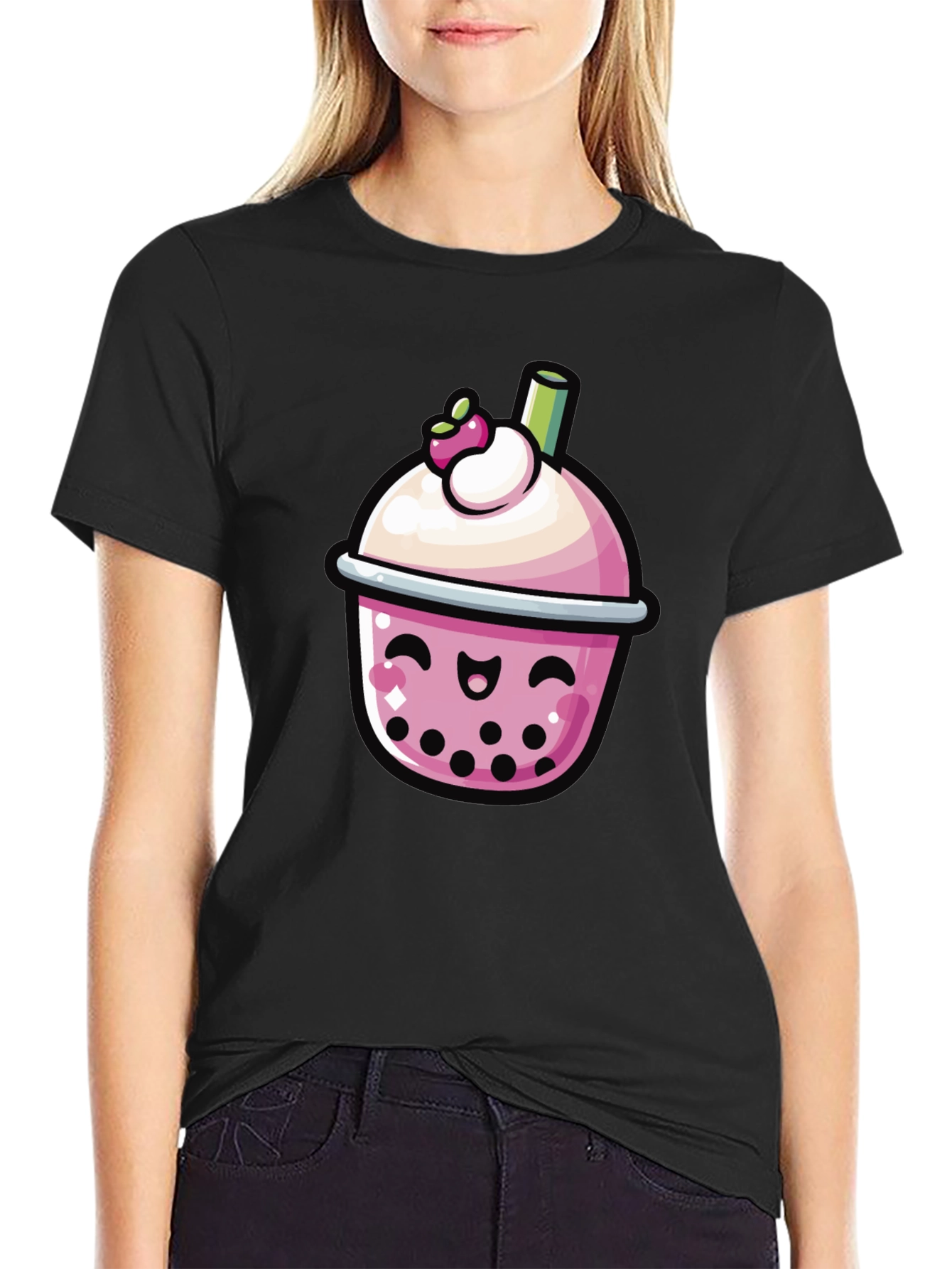 Black Kawaii Boba Tea Graphic Tee - Black view 2