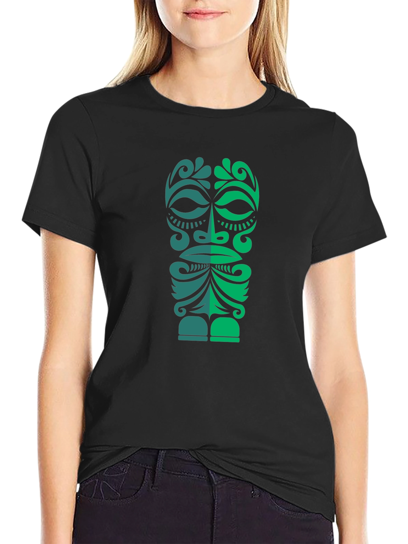 Black Tribal Tiki Mask Graphic Tee - Men's Black T-Shirt view 2