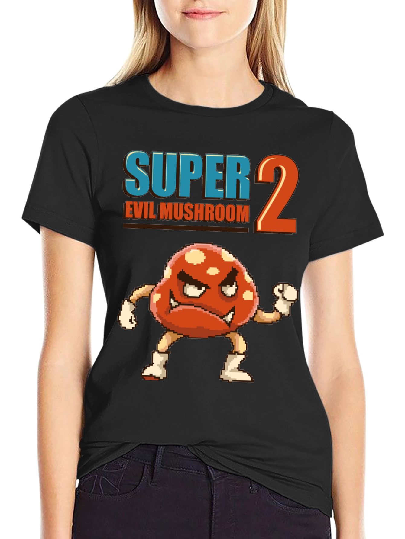 Black Super 2 Evil Mushroom Graphic T-Shirt view 2