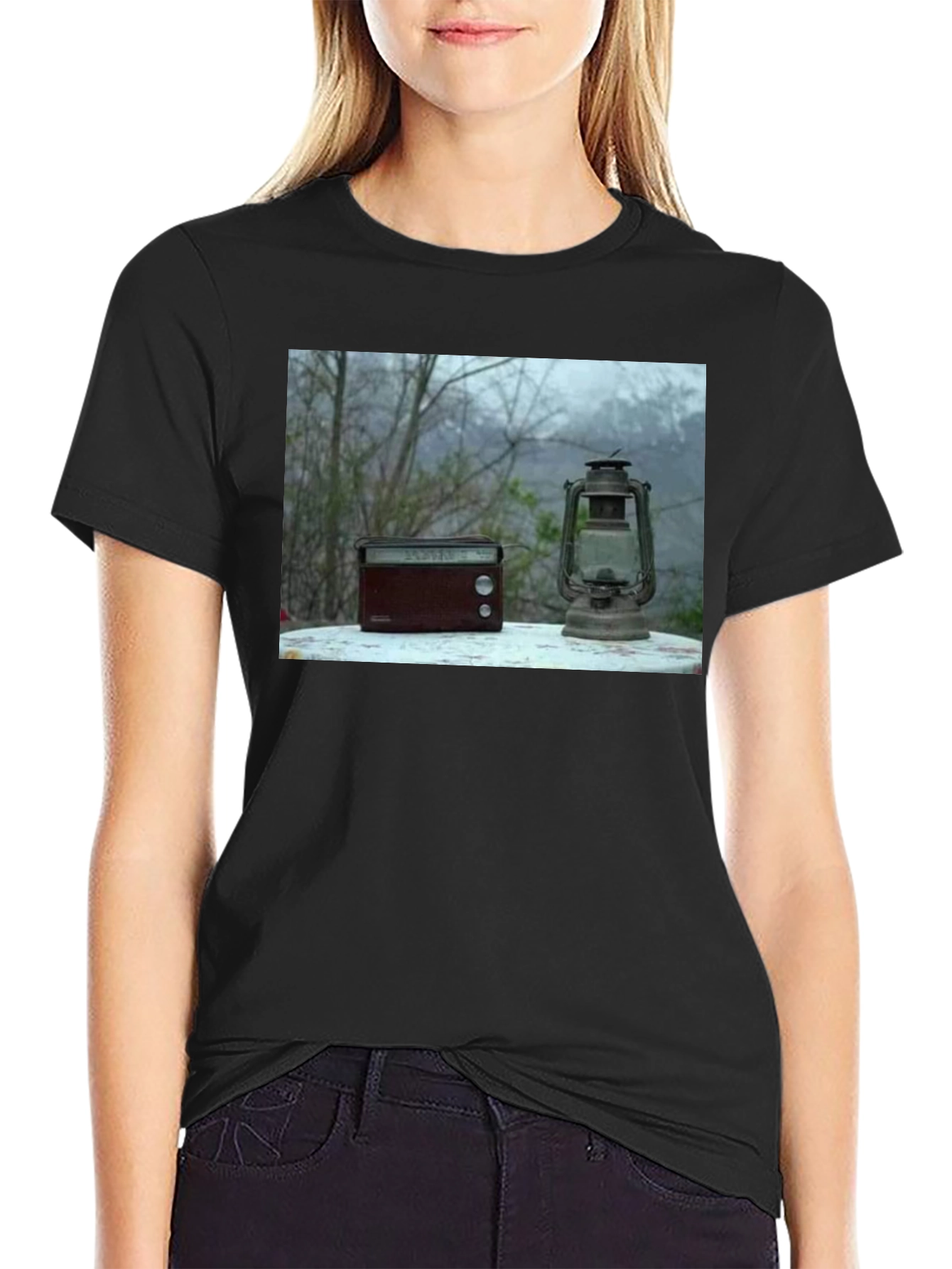 Black Retro Radio & Lantern T-Shirt view 2