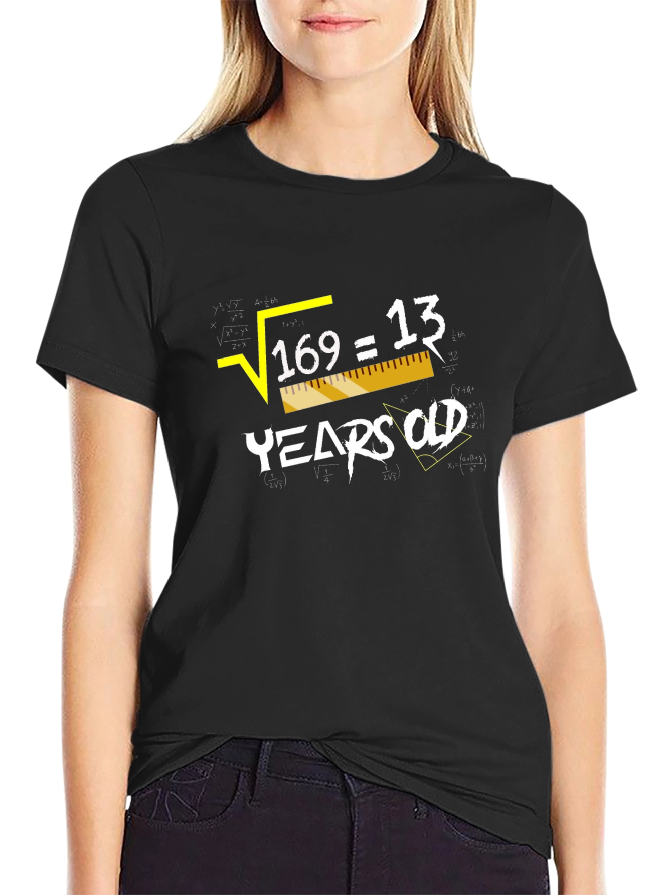 Black Square Root 169 = 13 Years Old Humor Graphic Tee view 2