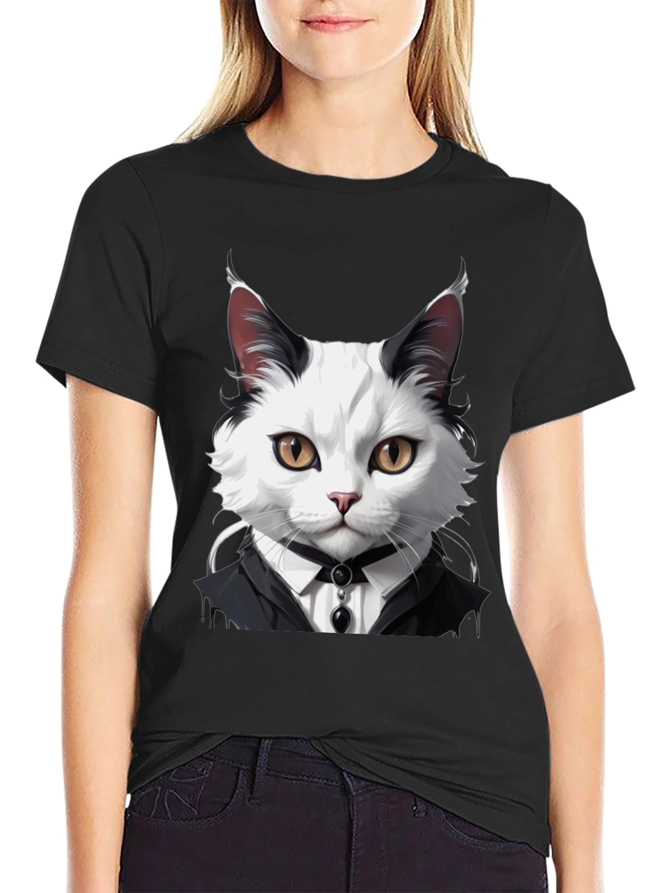 Black Cat Tuxedo T-Shirt - Cool Feline Fashion view 2