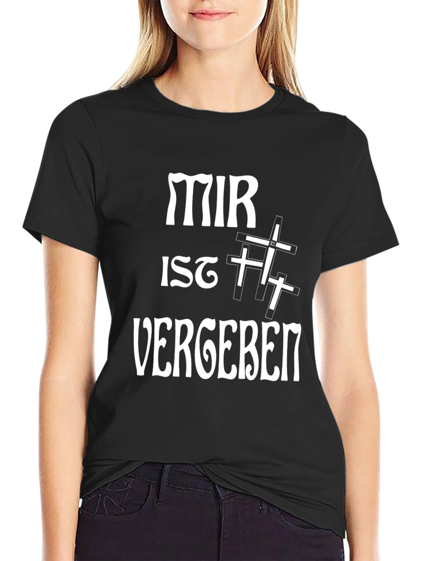 Black Mir Ist Vergeben Graphic Tee - Black Cotton Blend T-Shirt view 2