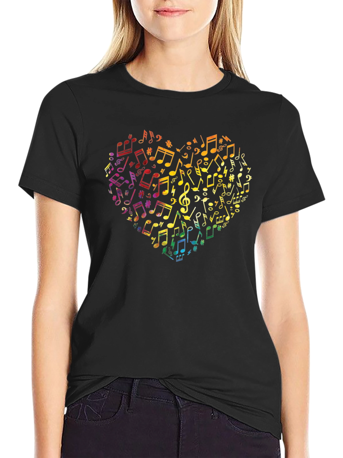 Black Music Notes Heart Graphic Tee view 2