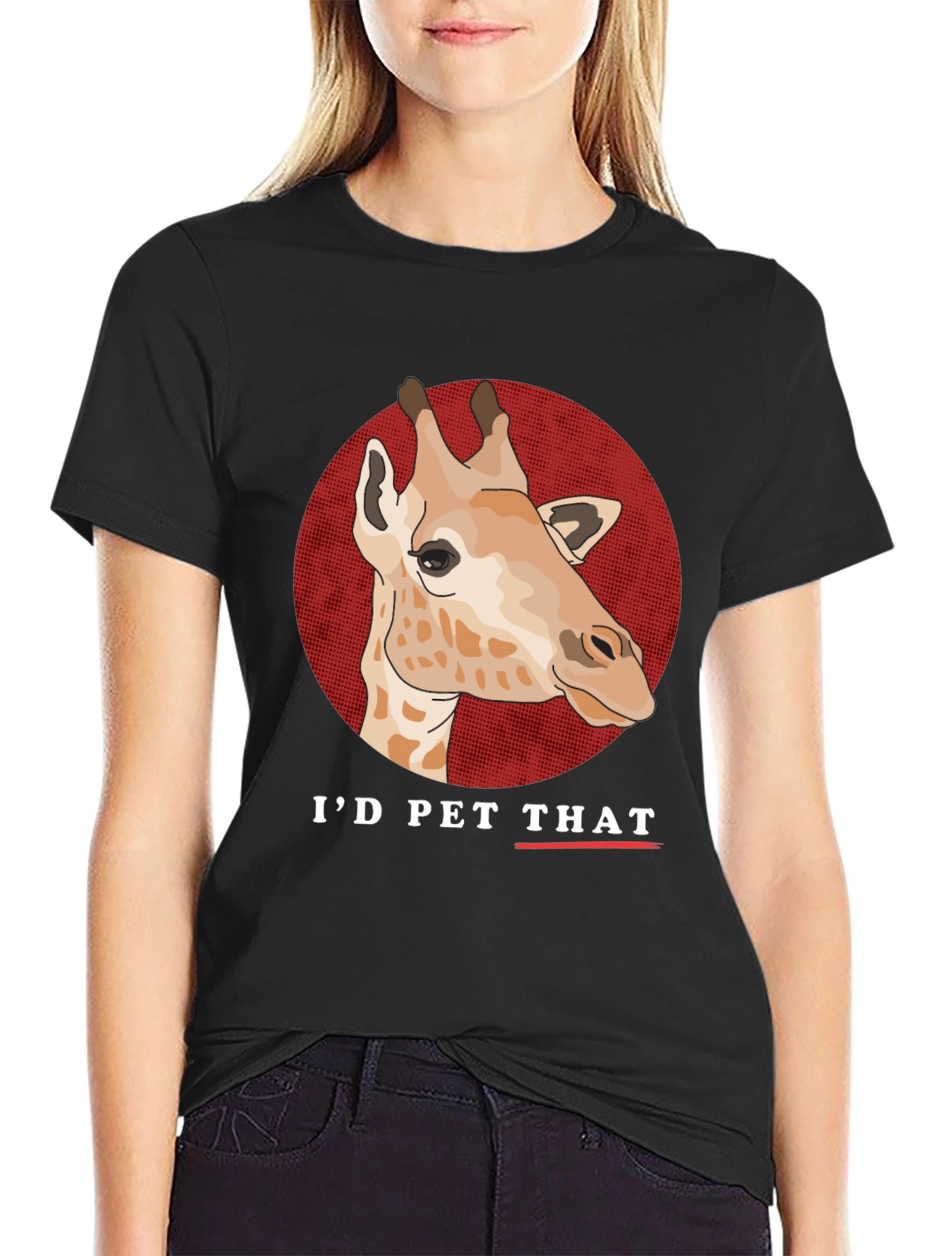 Black I'd Pet That Giraffe Graphic T-Shirt view 2