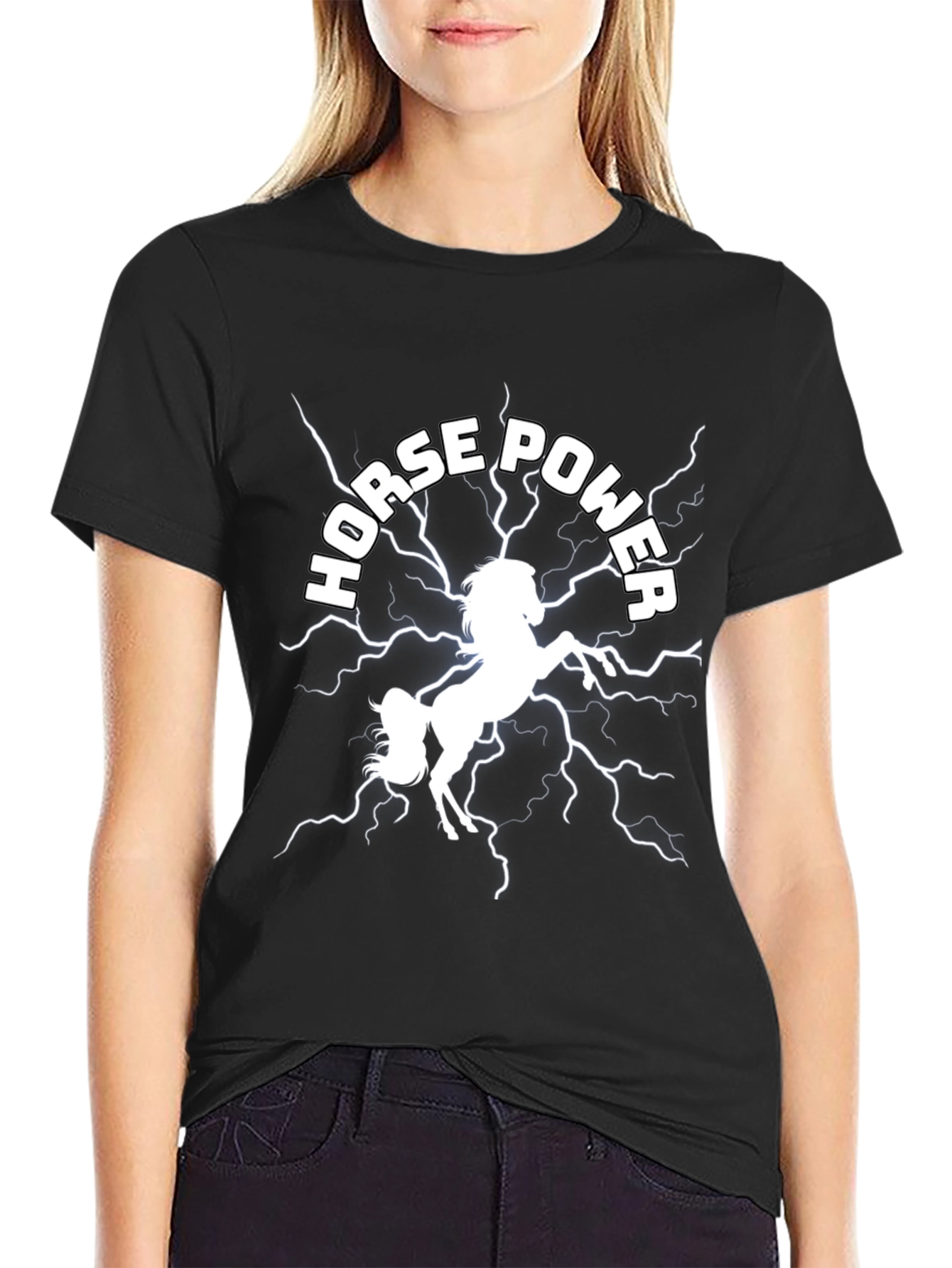 Black Horsepower Graphic Tee - Black Cotton T-Shirt view 2