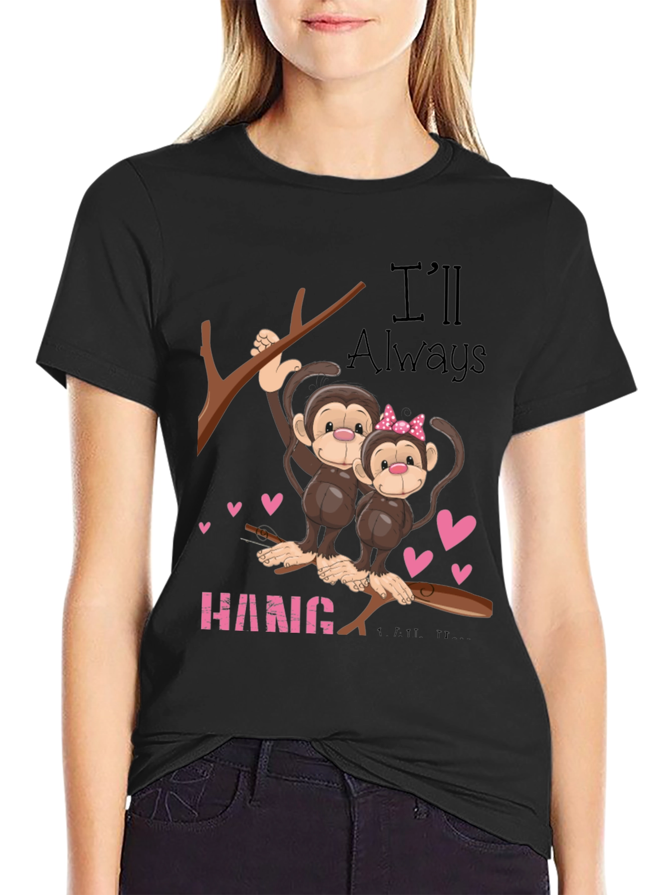 Black Hang In There Monkey Couple Graphic Tee view 2