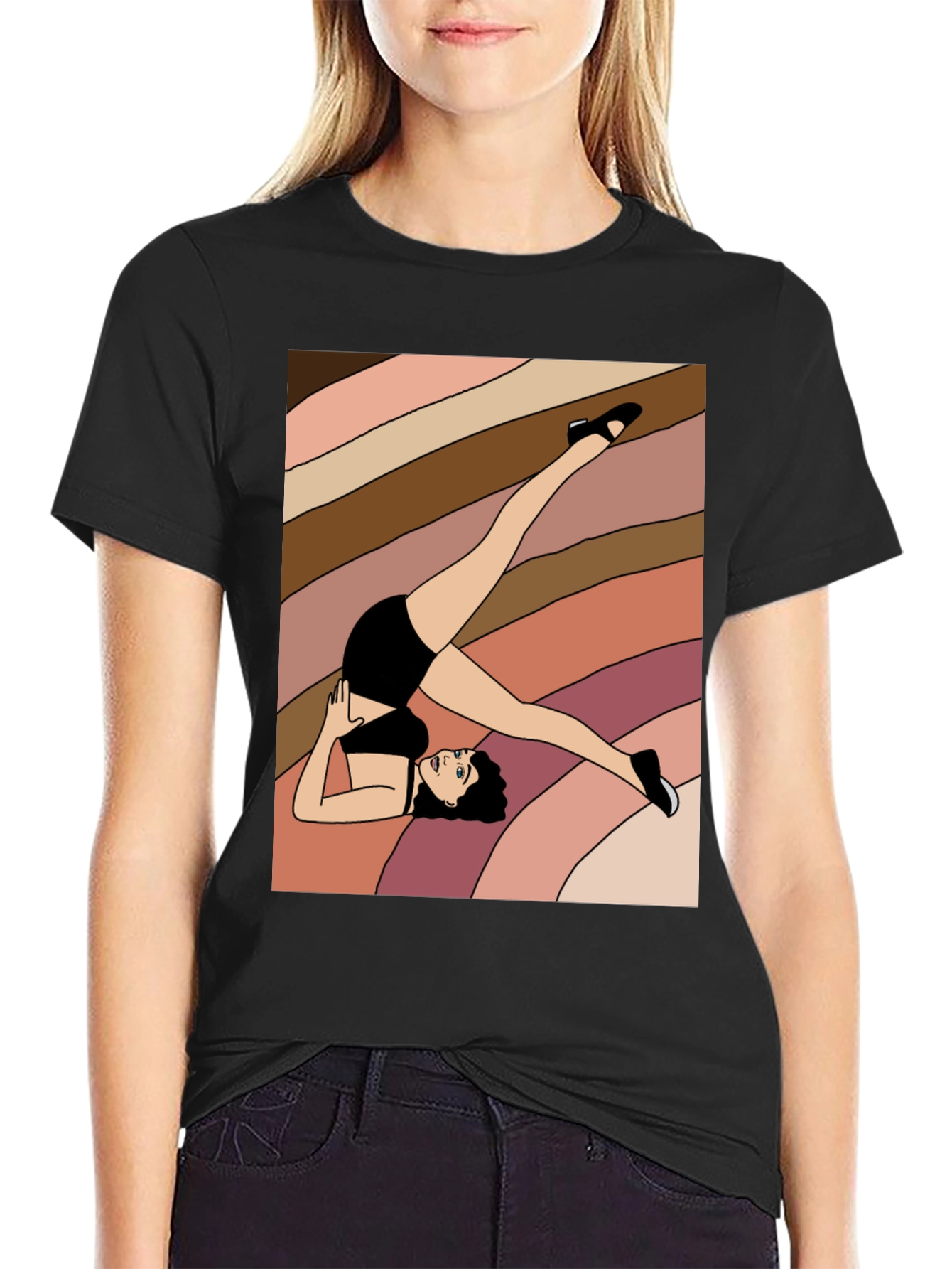 Black Retro Pilates Pose Graphic Tee view 2