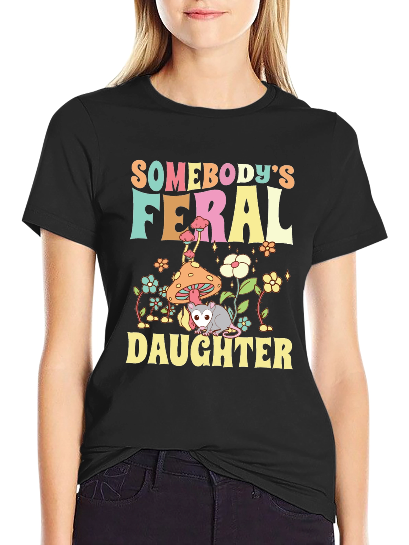 Black Somebody's Feral Daughter Graphic Tee view 2