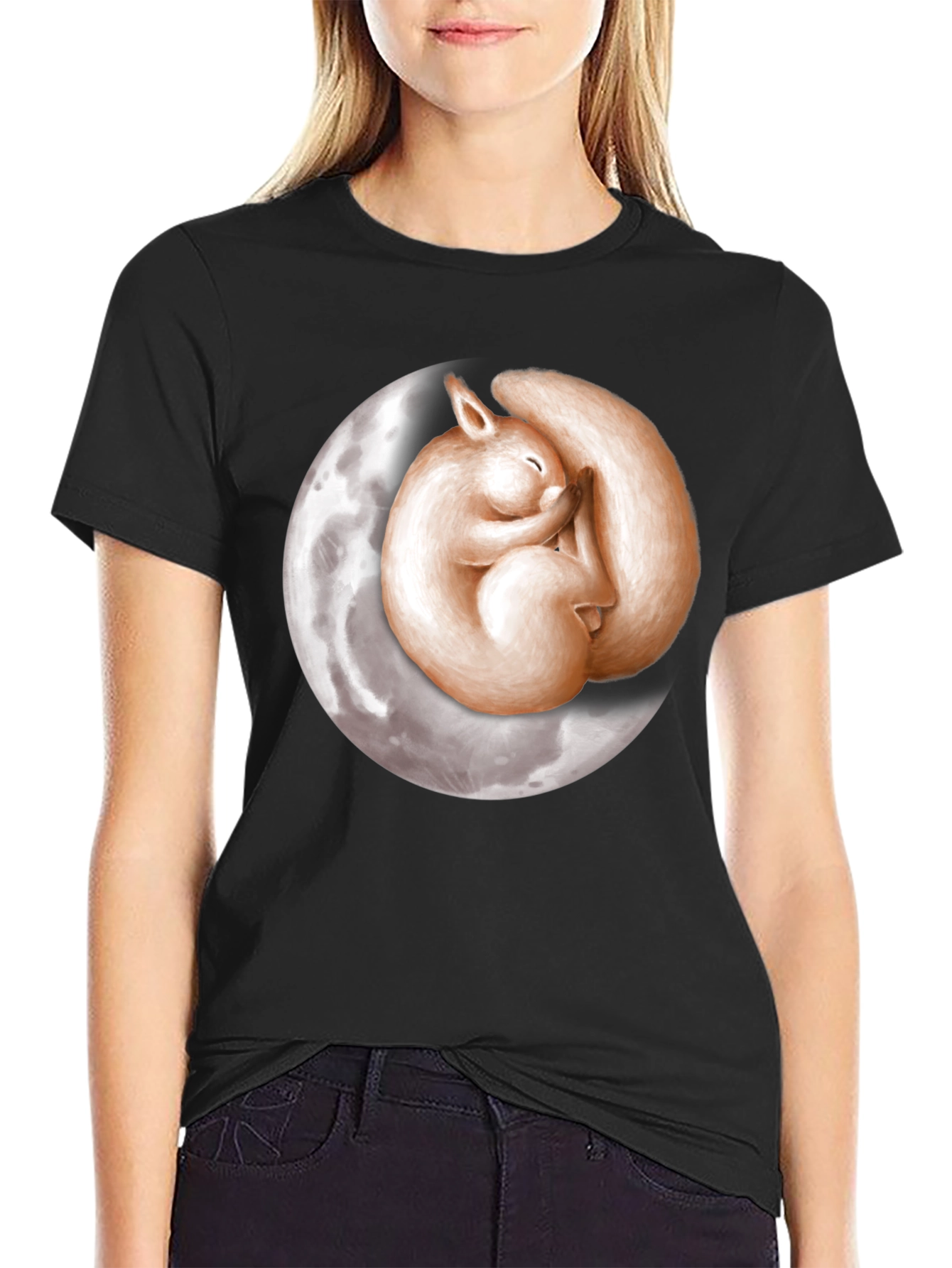 Black Dreamy Squirrel Moon Graphic T-Shirt - Black view 2
