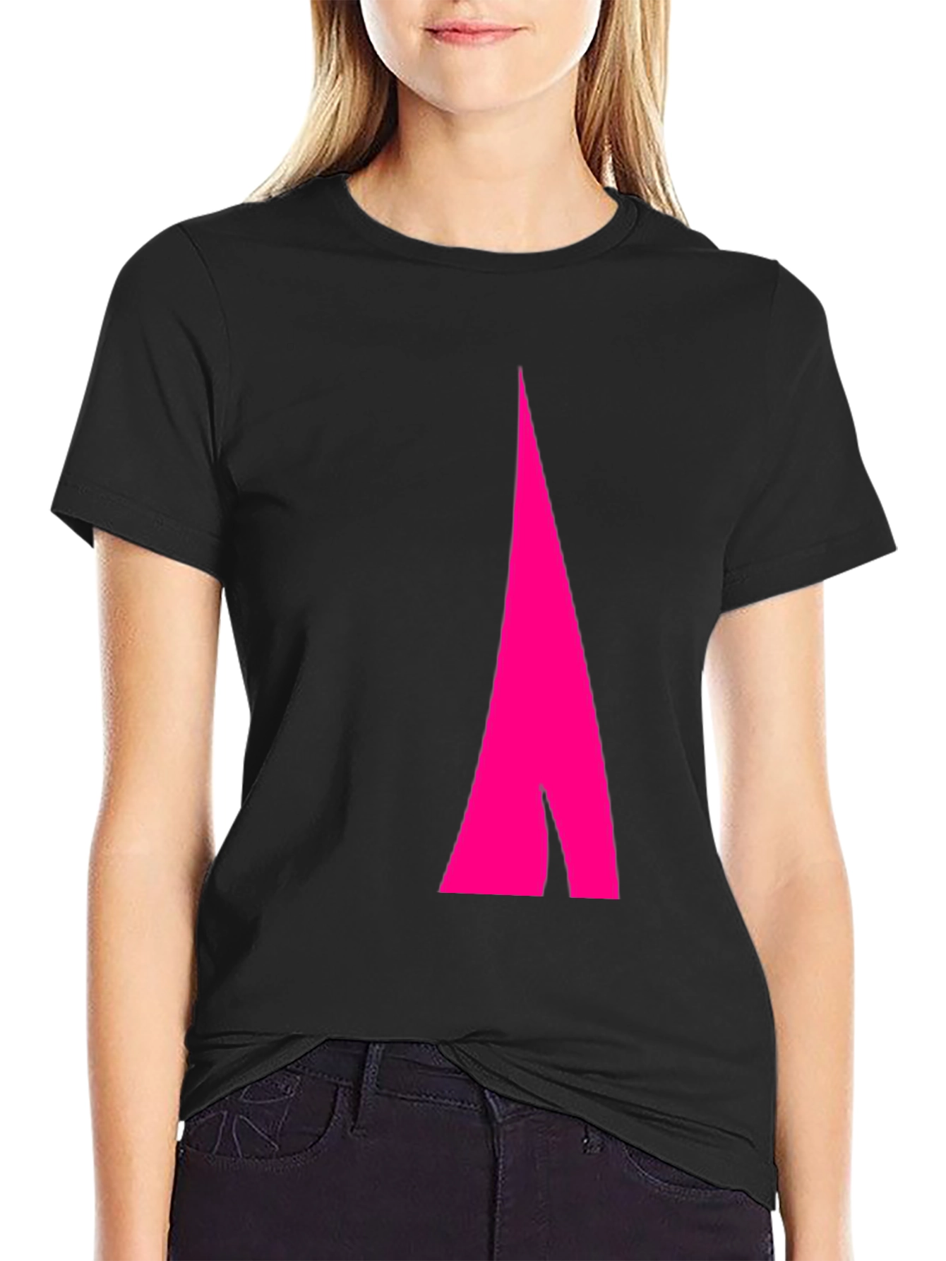 Black Men's Black Tee with Abstract Pink Arrow Design view 2