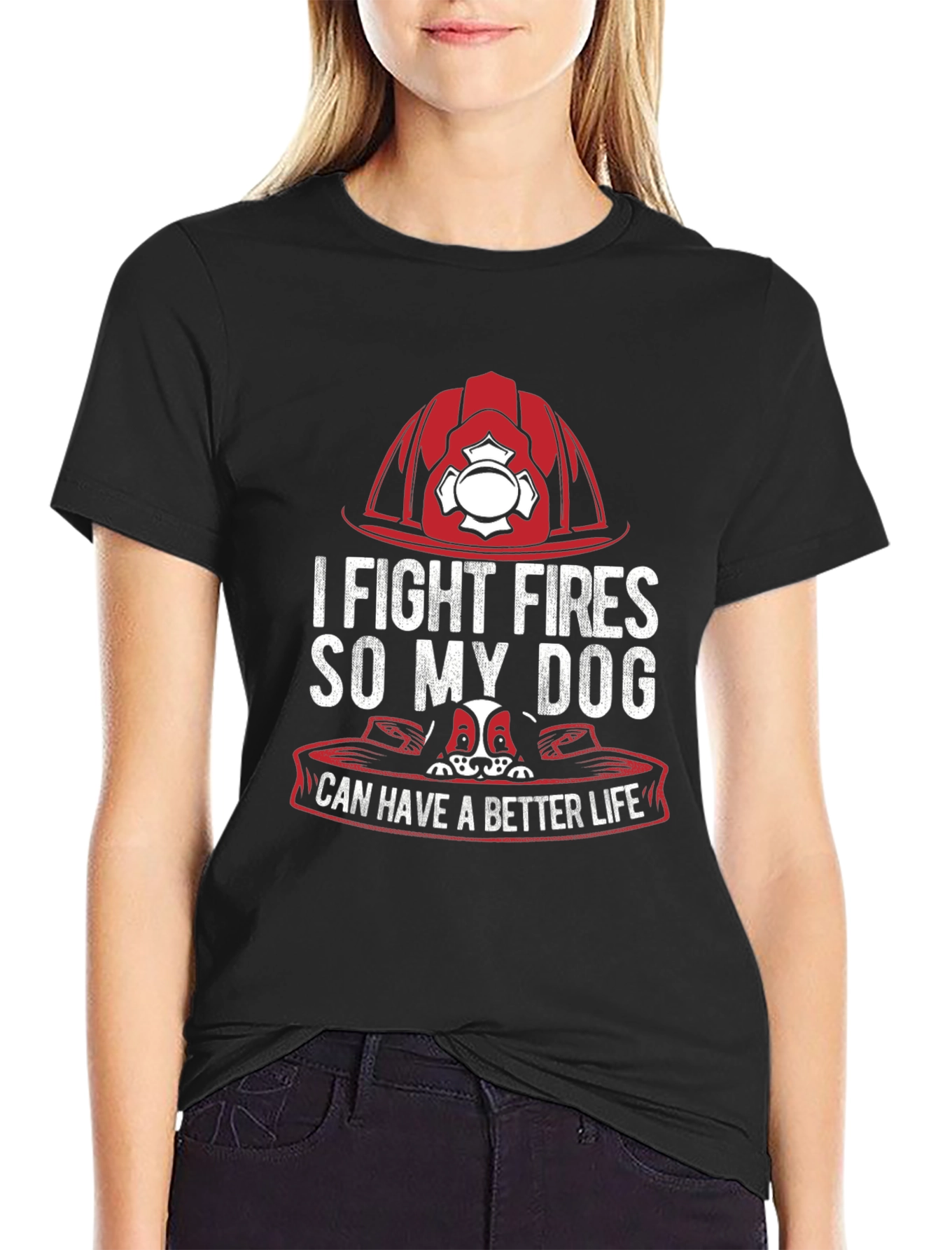 Black Firefighter Dog Lover T-Shirt view 2