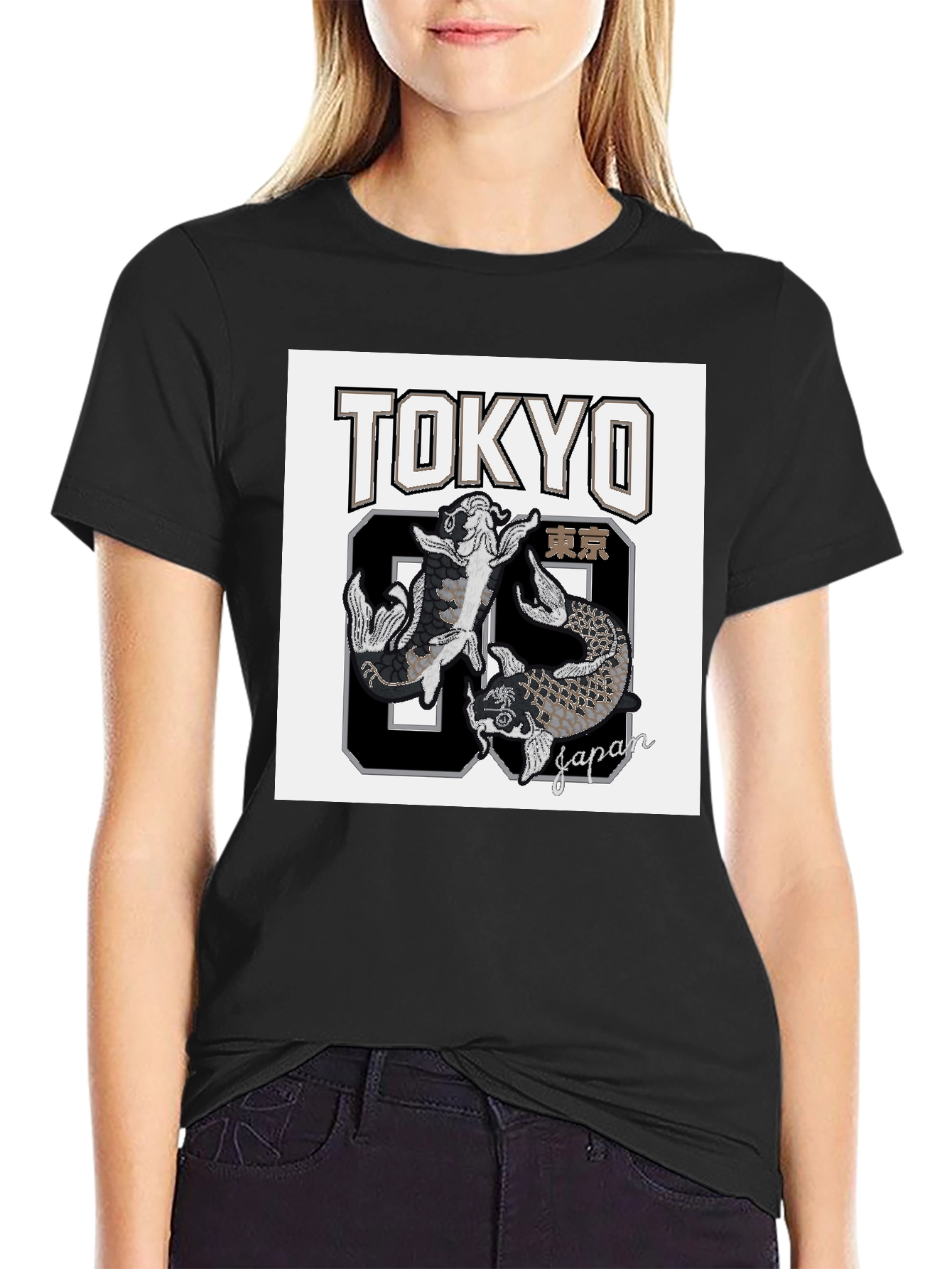 Black Tokyo 89 Japan Koi Fish Graphic T-Shirt view 2