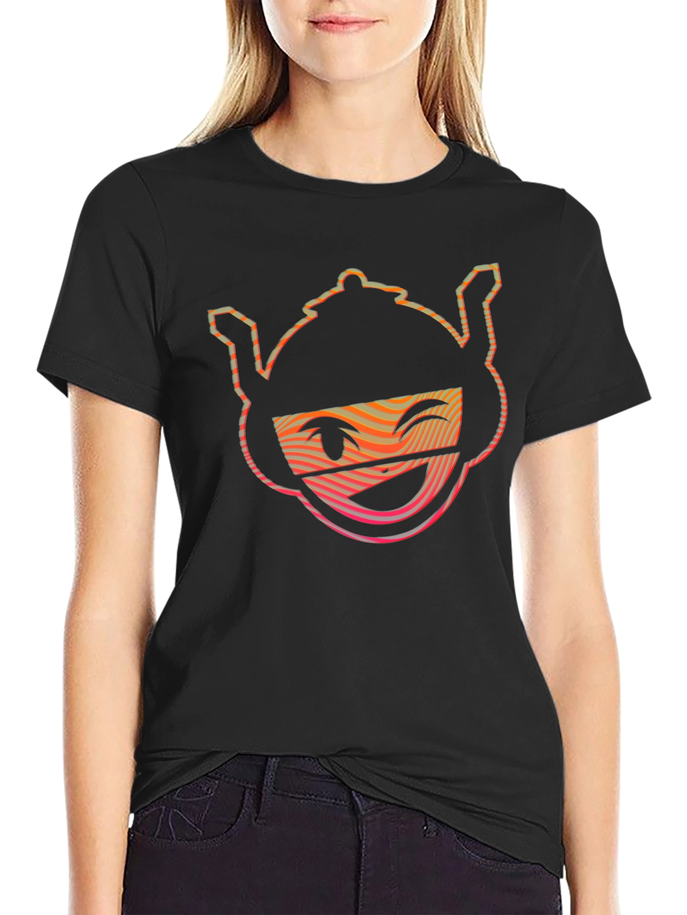 Black Funny Cartoon Graphic Black T-Shirt view 2