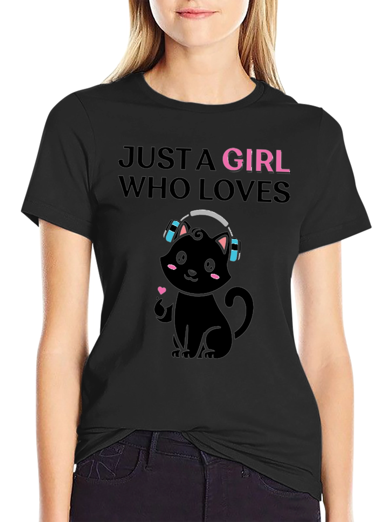 Black Just A Girl Who Loves Cats T-Shirt view 2