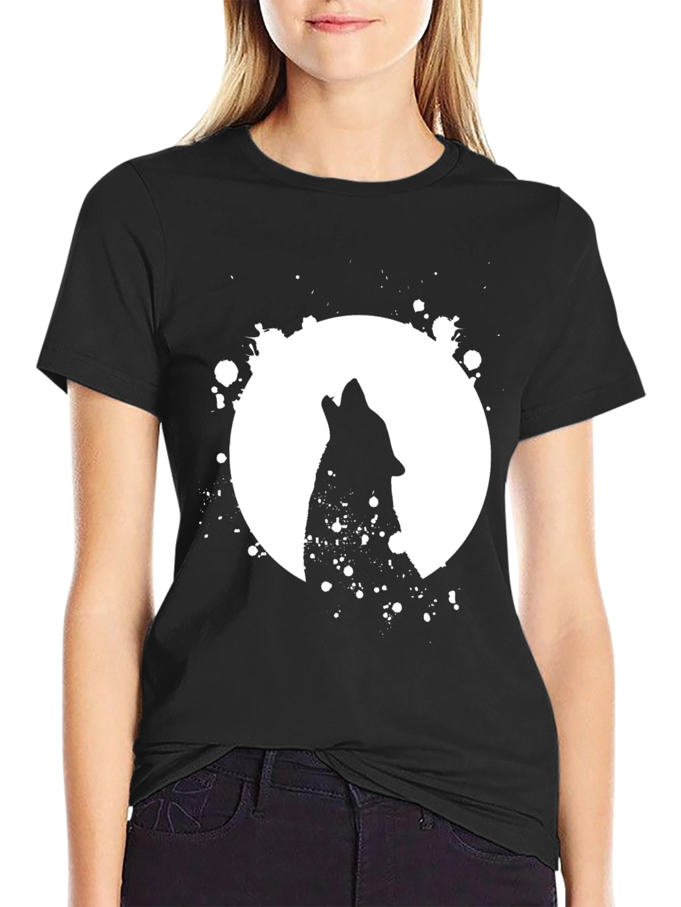 Black Wolf Moon Graphic Tee - Black Cotton Shirt view 2