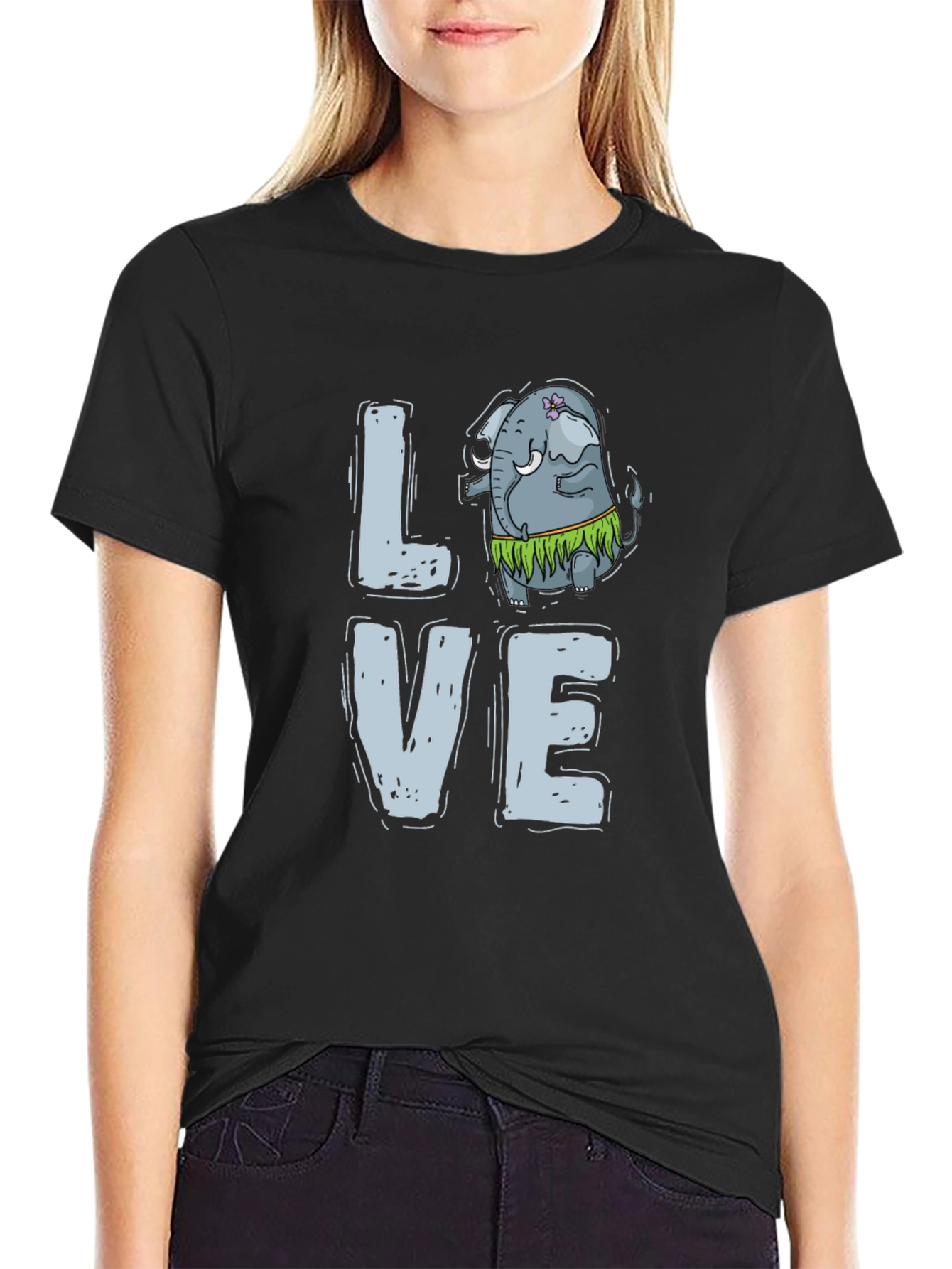 Black Love Elephant Hula Graphic Tee view 2