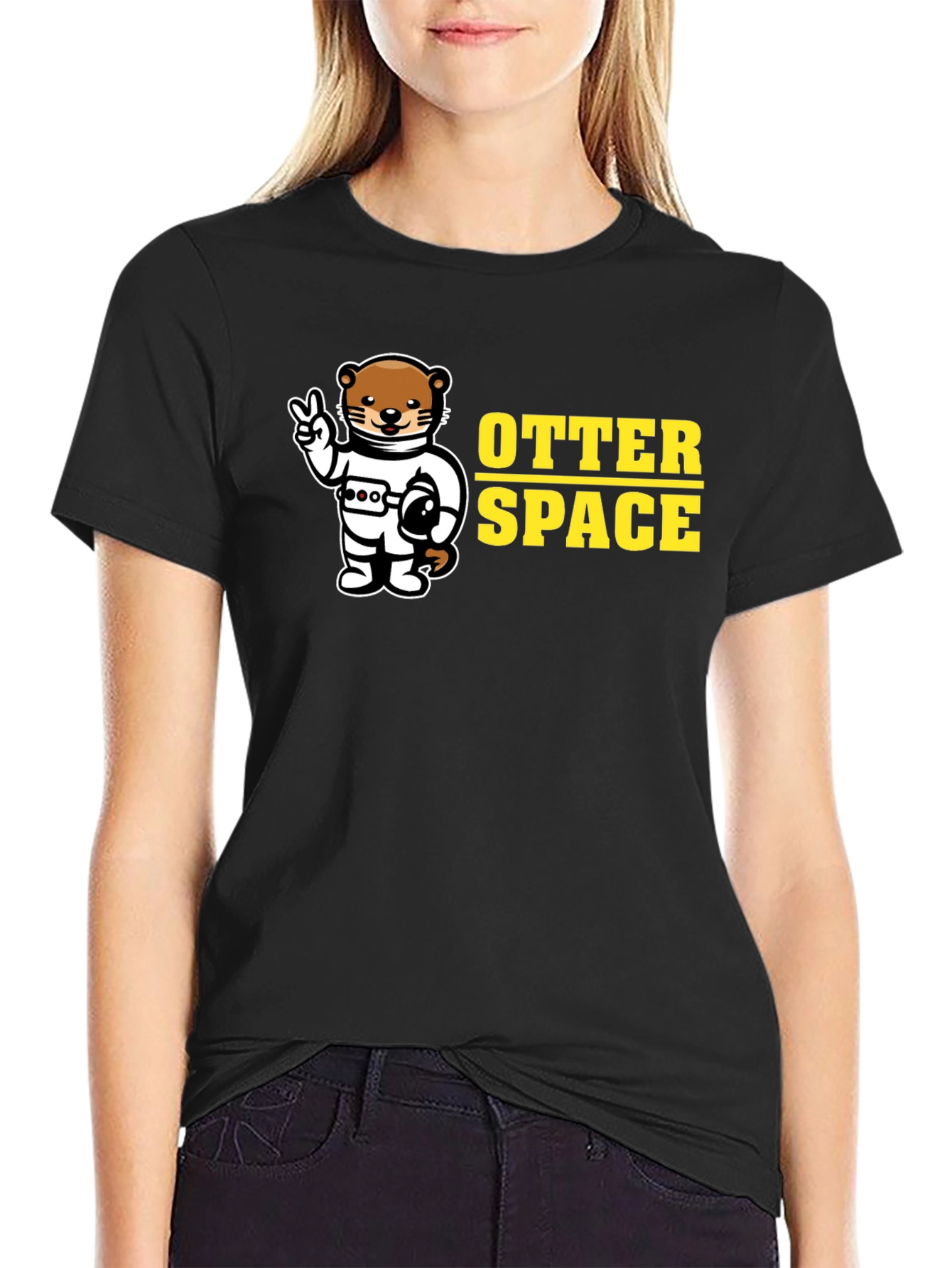 Black Otter Space Graphic T-Shirt - Black view 2