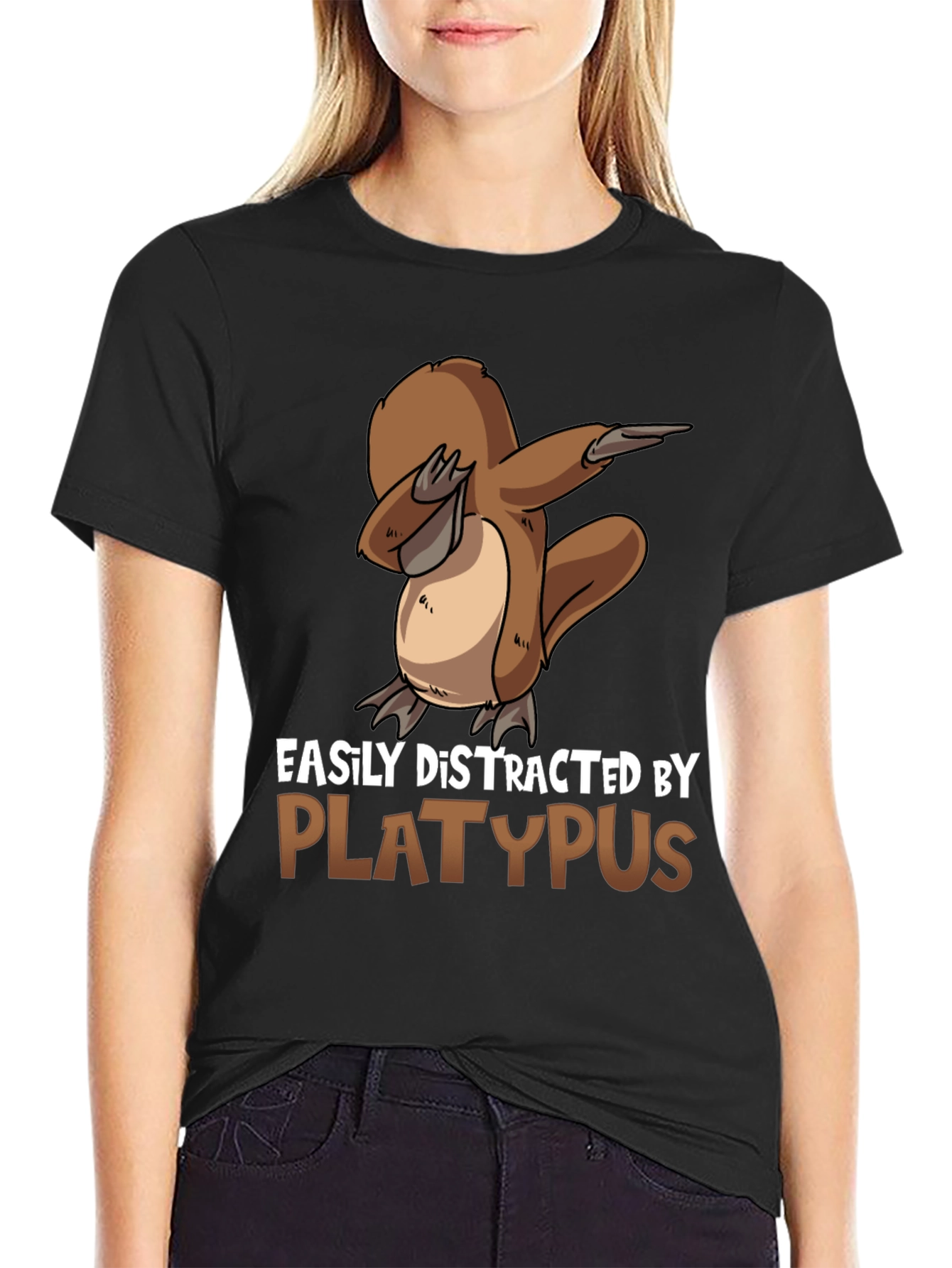 Black Easily Distracted By Platypus Black T-Shirt view 2