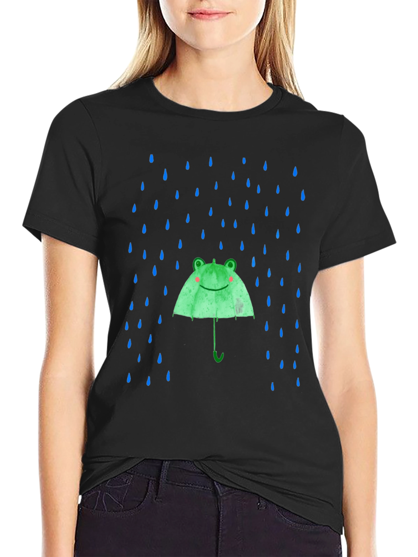 Black Frog Umbrella T-Shirt - Fun Rain Protection view 2