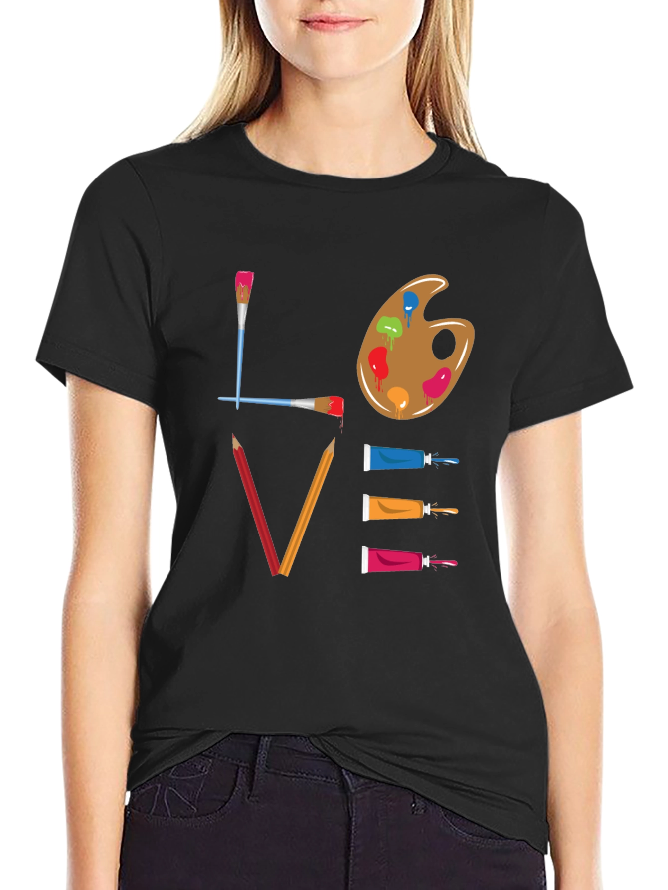 Black Love Art T-Shirt: Painter's Palette Design view 2