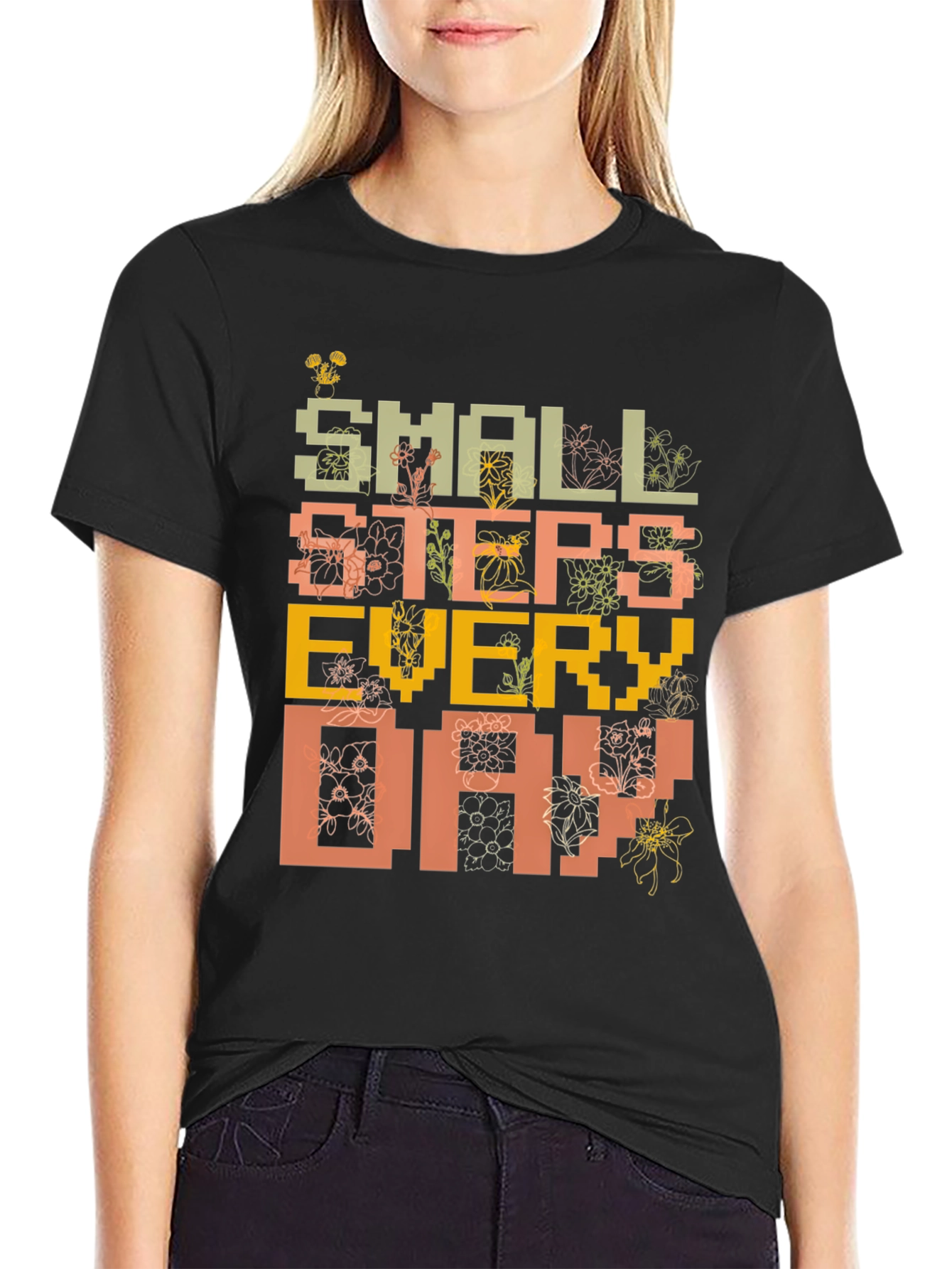 Black Small Steps Everyday Graphic Tee - Black view 2