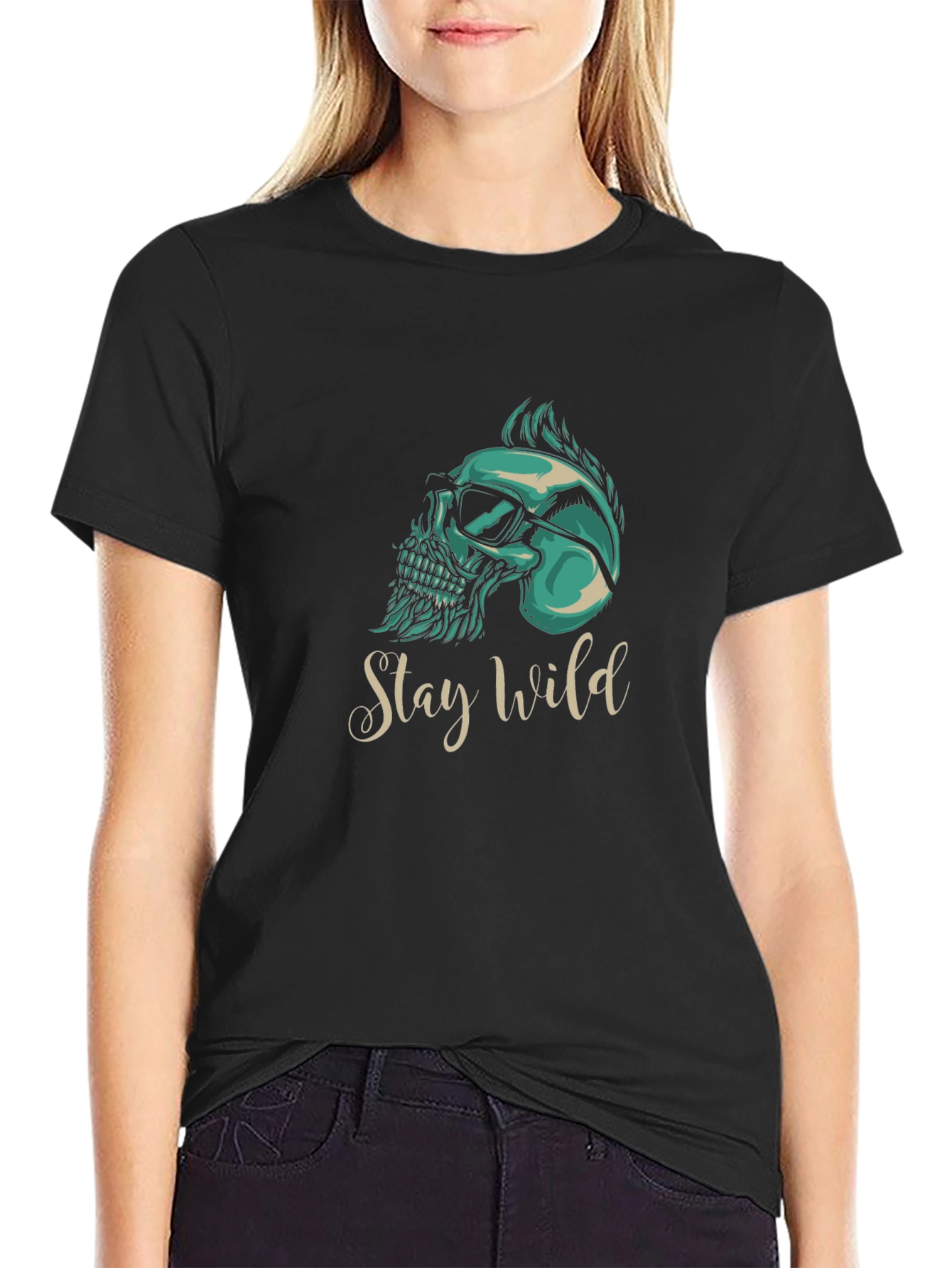 Black Stay Wild Skull Graphic T-Shirt - Black view 2