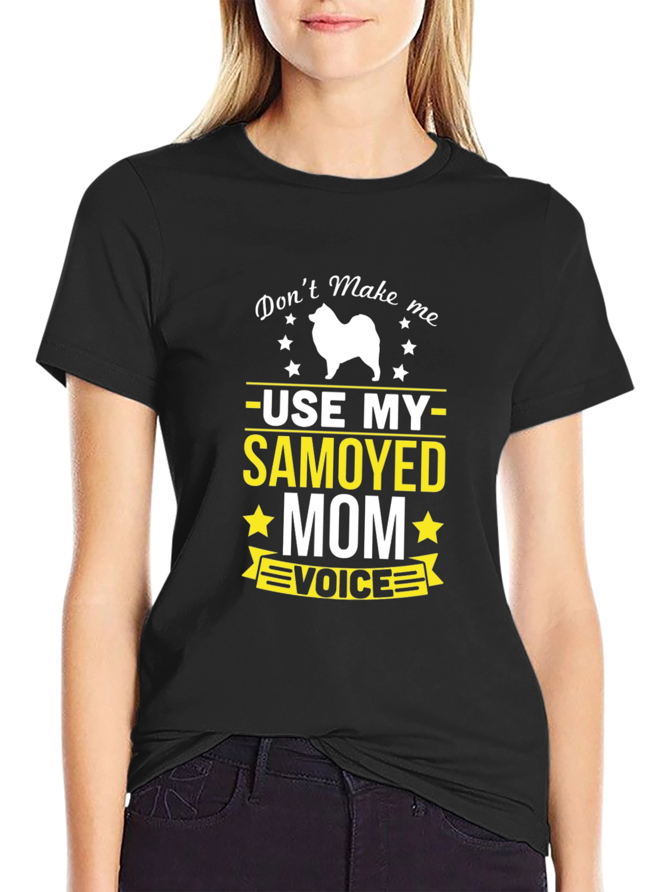 Black Samoyed Mom Voice T-Shirt - Funny Dog Lover Tee view 2