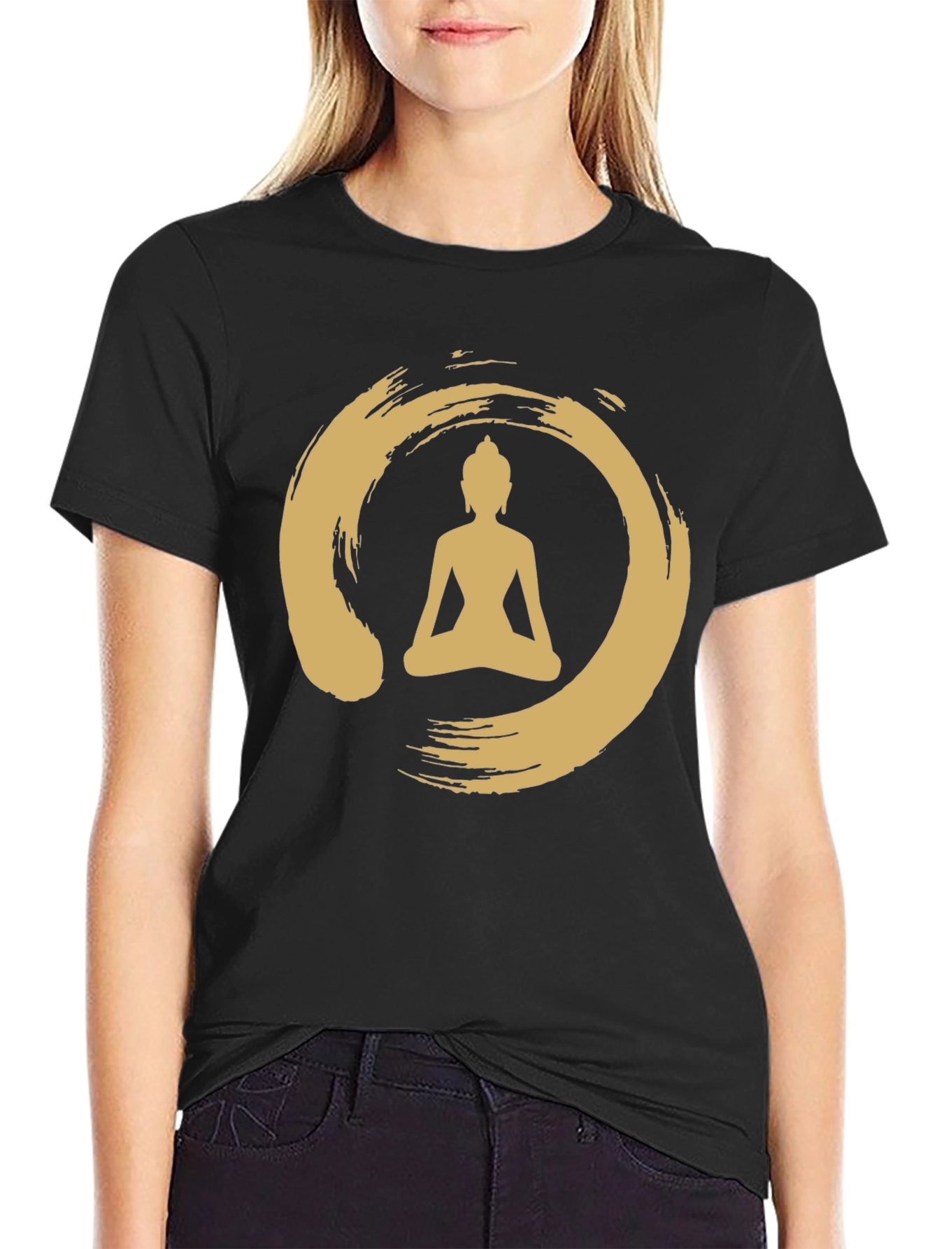 Black Enso Zen Circle Buddha T-Shirt - Black view 2