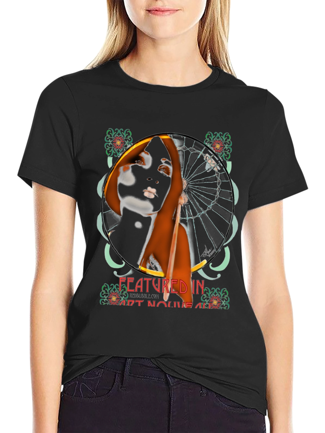 Black Art Nouveau Woman Graphic Tee view 2