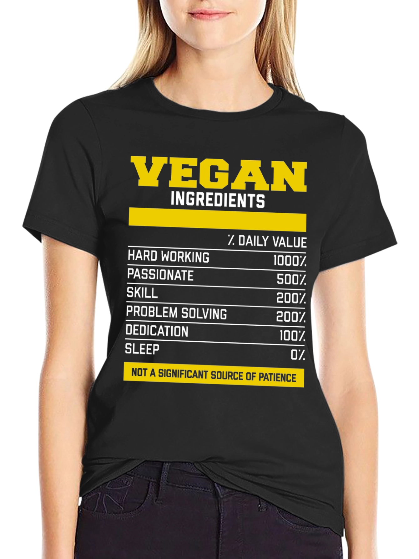 Black Vegan Ingredients T-Shirt - Funny Nutrition Facts Tee view 2